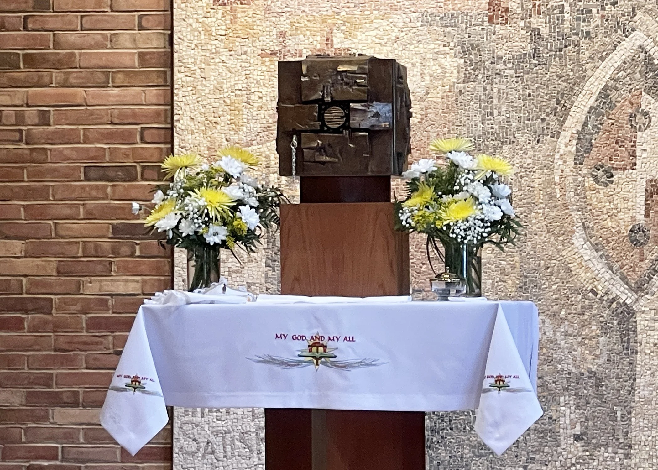  The tabernacle in Our Lady of the Angels Chapel at Mt. Assisi Place, as adorned for Sister Cecilia Jacko's 75th Jubilee Mass on July 13, 2024. 