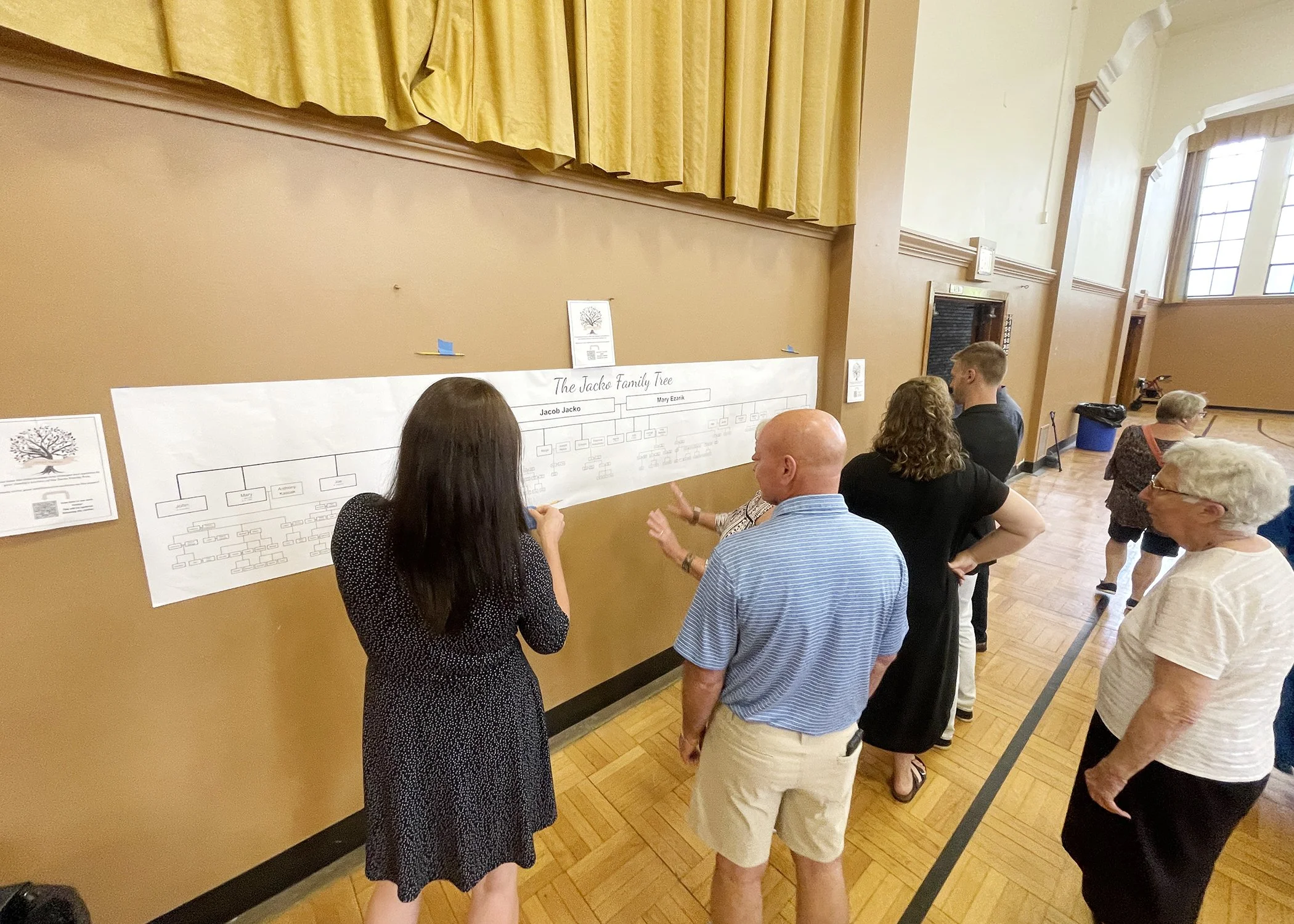  Members of the Jacko Family explore the many branches of their complex family tree during Sister Cecilia Jacko's 75th Jubilee celebration on July 13, 2024. 