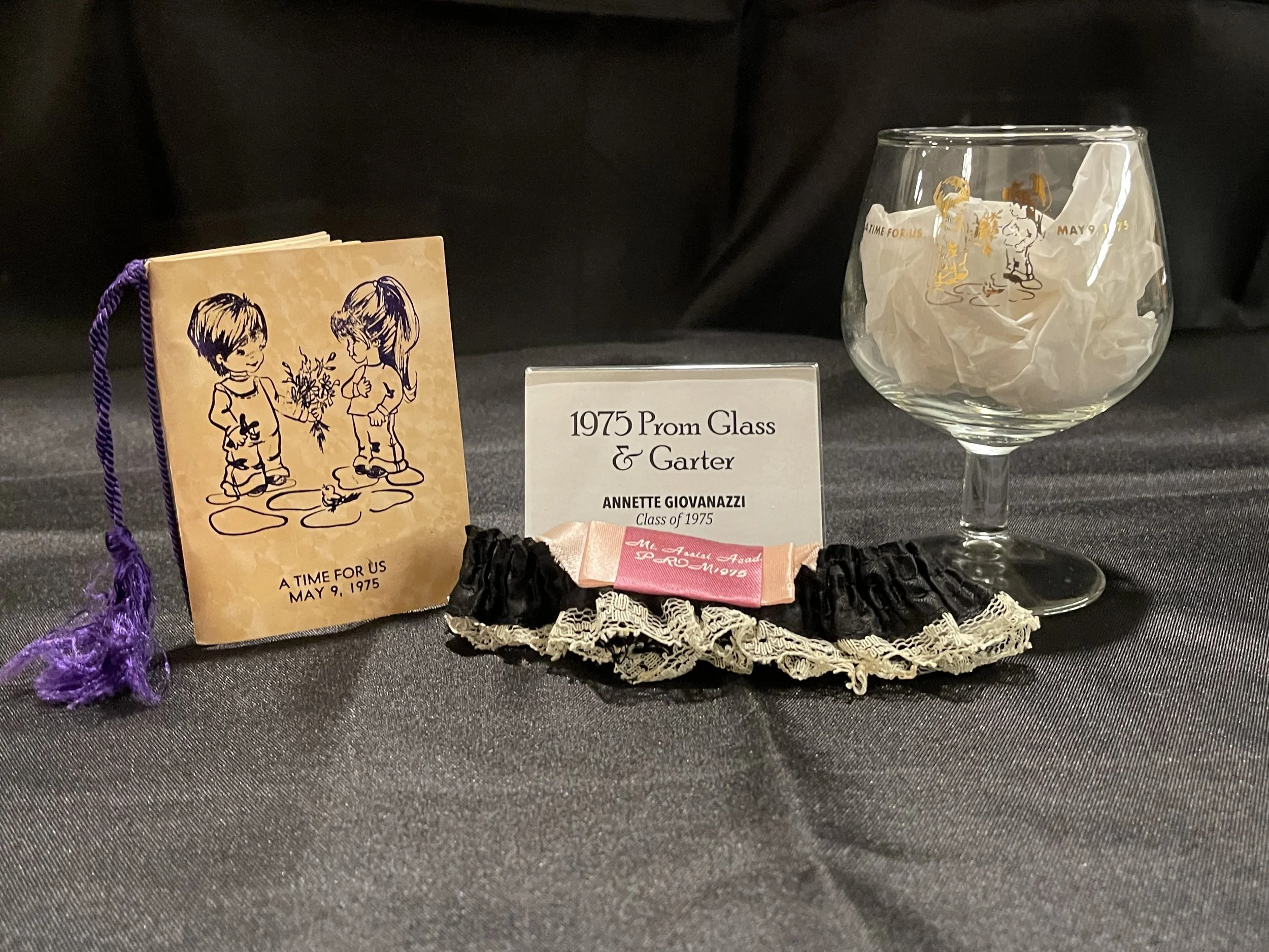 1975 Prom Program, Garter &amp; Glass