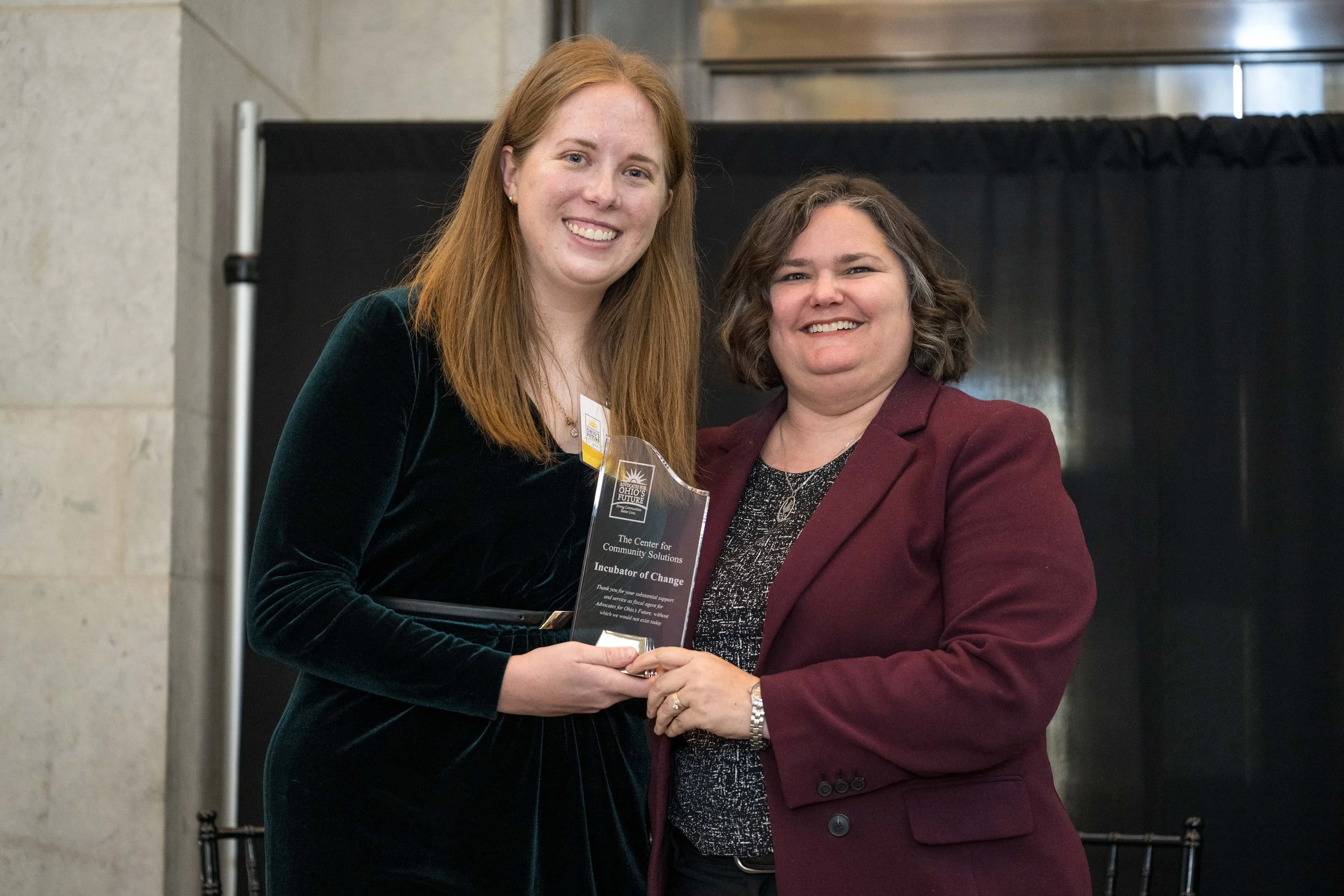  Emily Campbell accepts AOF’s Incubator for Change Award, recognizing the Center for Community Solutions’ fiscal agency of AOF from 2017-present. 