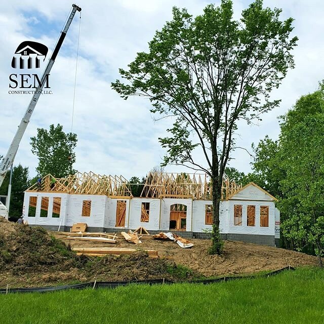 This custom ranch home in Hinckley is taking shape and sits perfectly on this hillside.