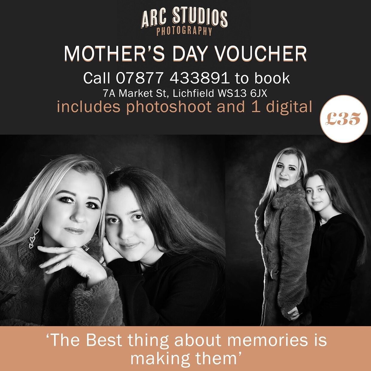 Photos, The perfect gift for any Mom! Our Mother's Day voucher has got you covered!

Includes:

Photoshoot which will take place in our Lichfield photography studio and can be used for of just children or mom and her children

Online gallery where yo