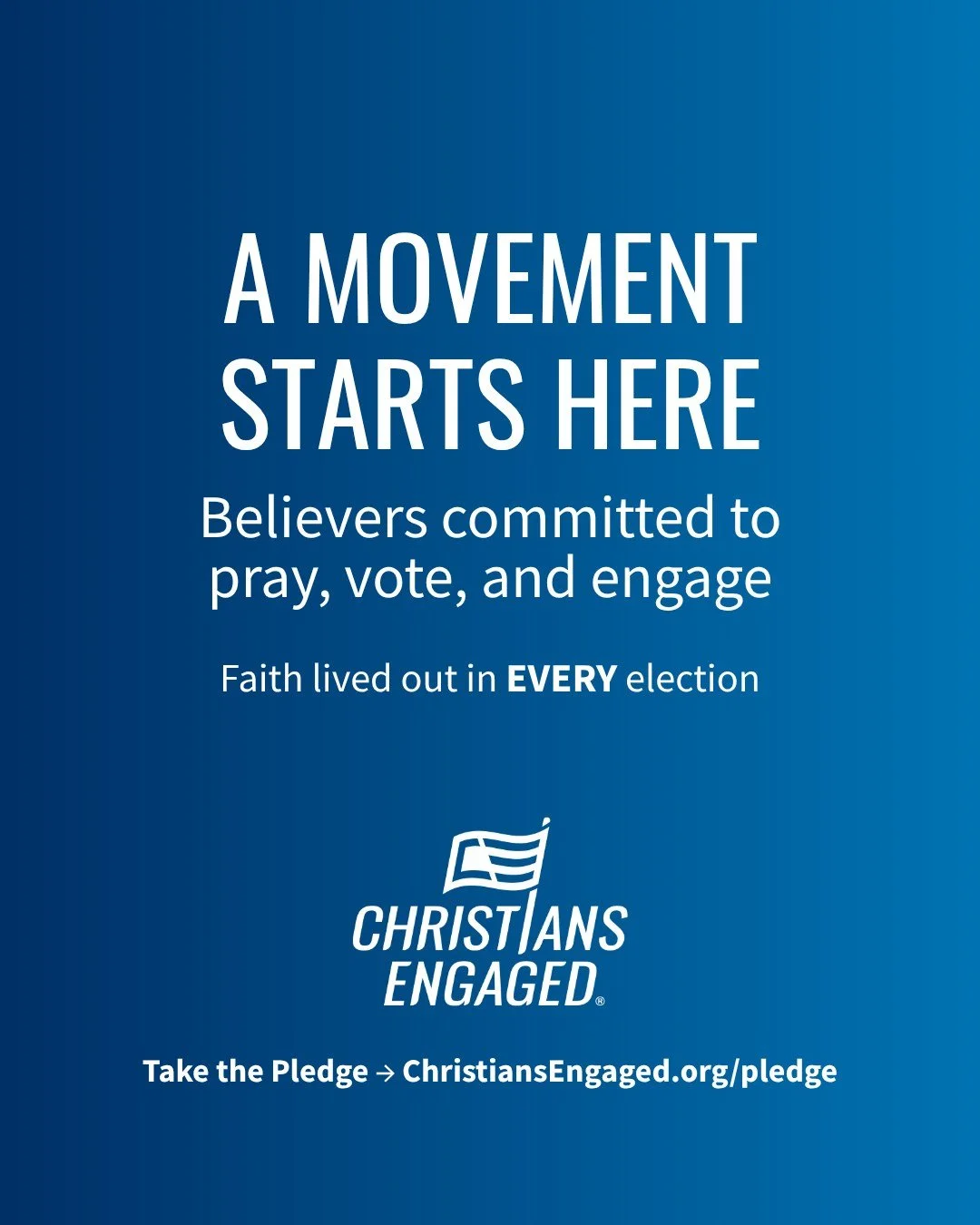 🇺🇸 This is Christians Engaged.

A movement of believers committed to:
▪️ Pray for our nation
▪️ Vote in every election
▪️ Engage our culture with truth

We believe faith isn&rsquo;t meant to stay inside the church&mdash;it&rsquo;s meant to shape ho