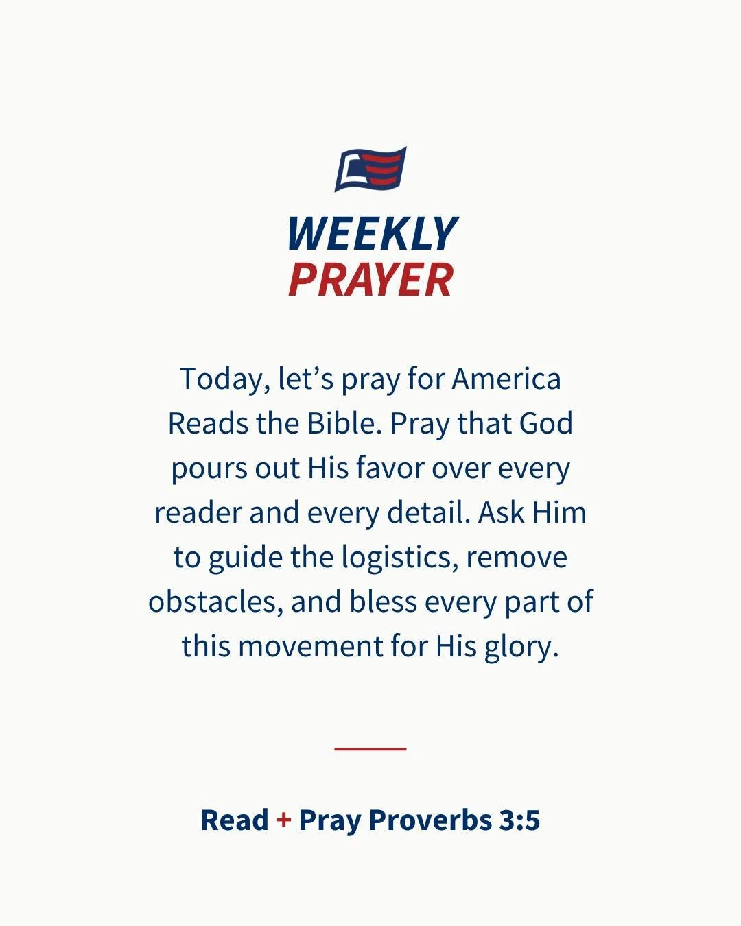 Keep trusting. Keep praying 🇺🇸

&ldquo;Trust in the Lord with all your heart&hellip;&rdquo; &mdash; Proverbs 3:5

Let&rsquo;s keep lifting up every detail to Him this week during @AmericaRTBible.

#AmericaReadsTheBible #PrayForAmerica #TrustGod