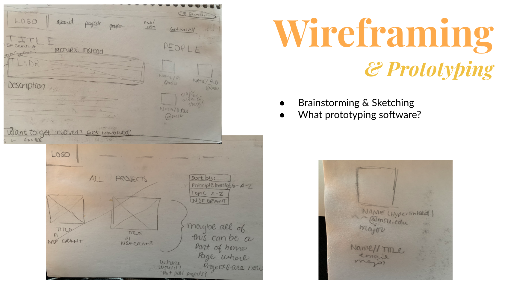  First wireframe sketches. 
