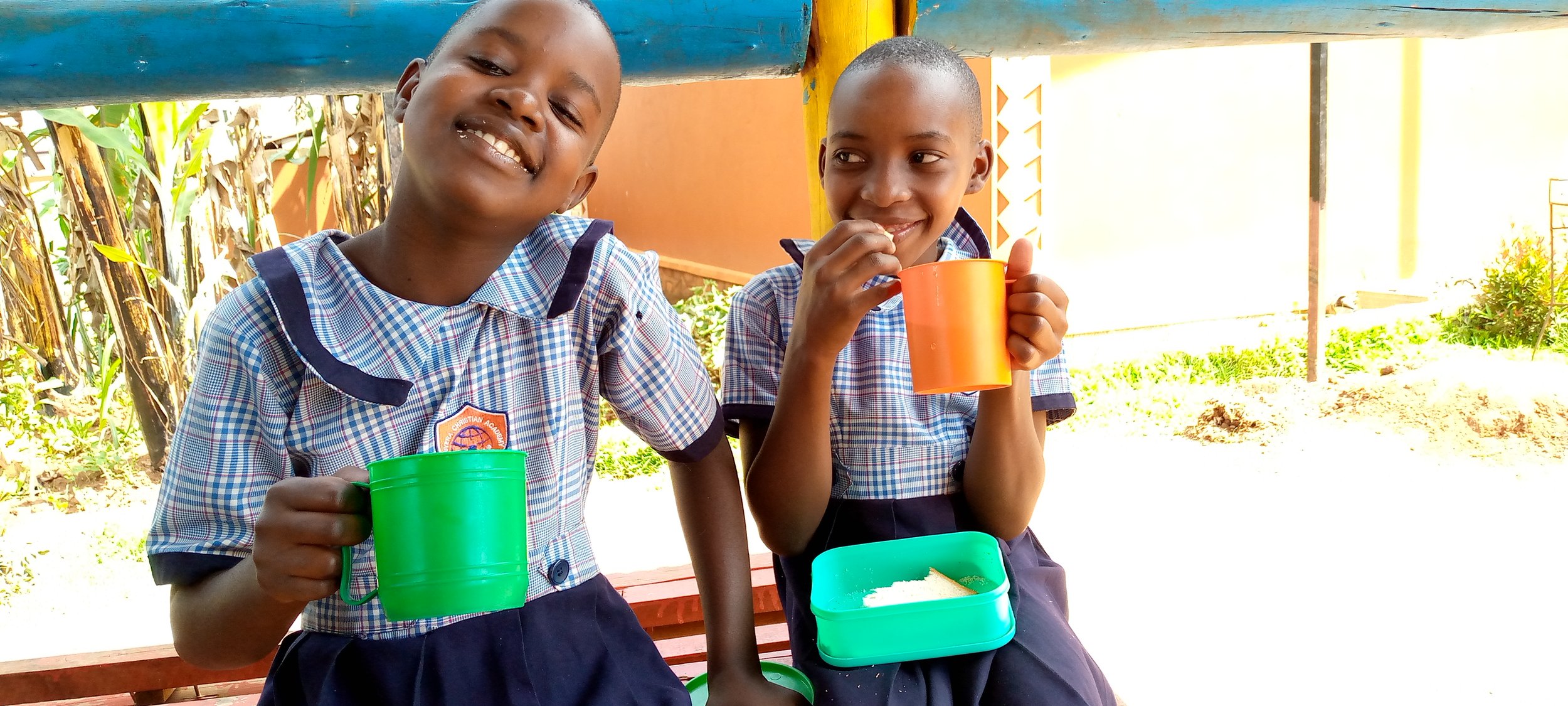 Enjoying a school snack!