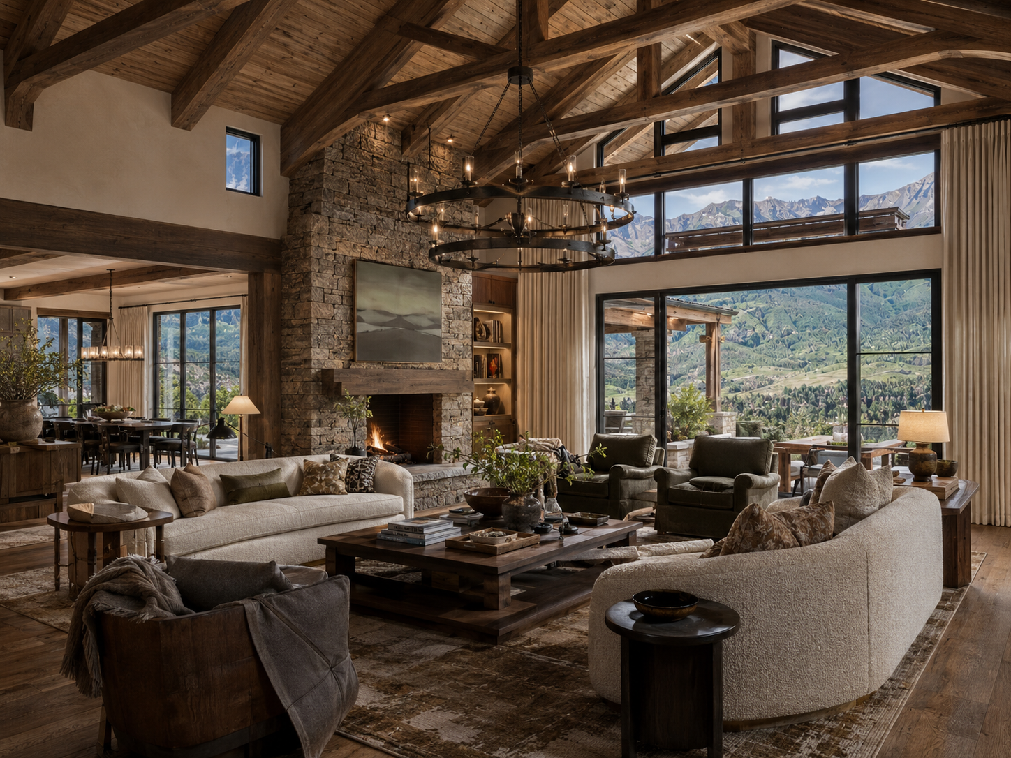 warm mountain interior with refined rustic styling