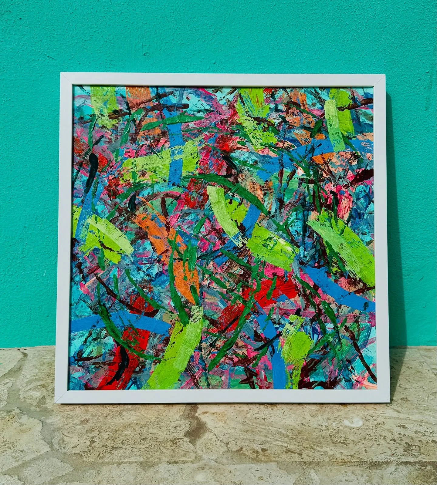 May til now. Painting donated to the @wowthenaturefilm auction. Feeling that the summer has brought new insight and learning: kids from San Nicolas making beautiful abstract wheel paintings with me @artisaruba, the @arubaartistretreat and a few new