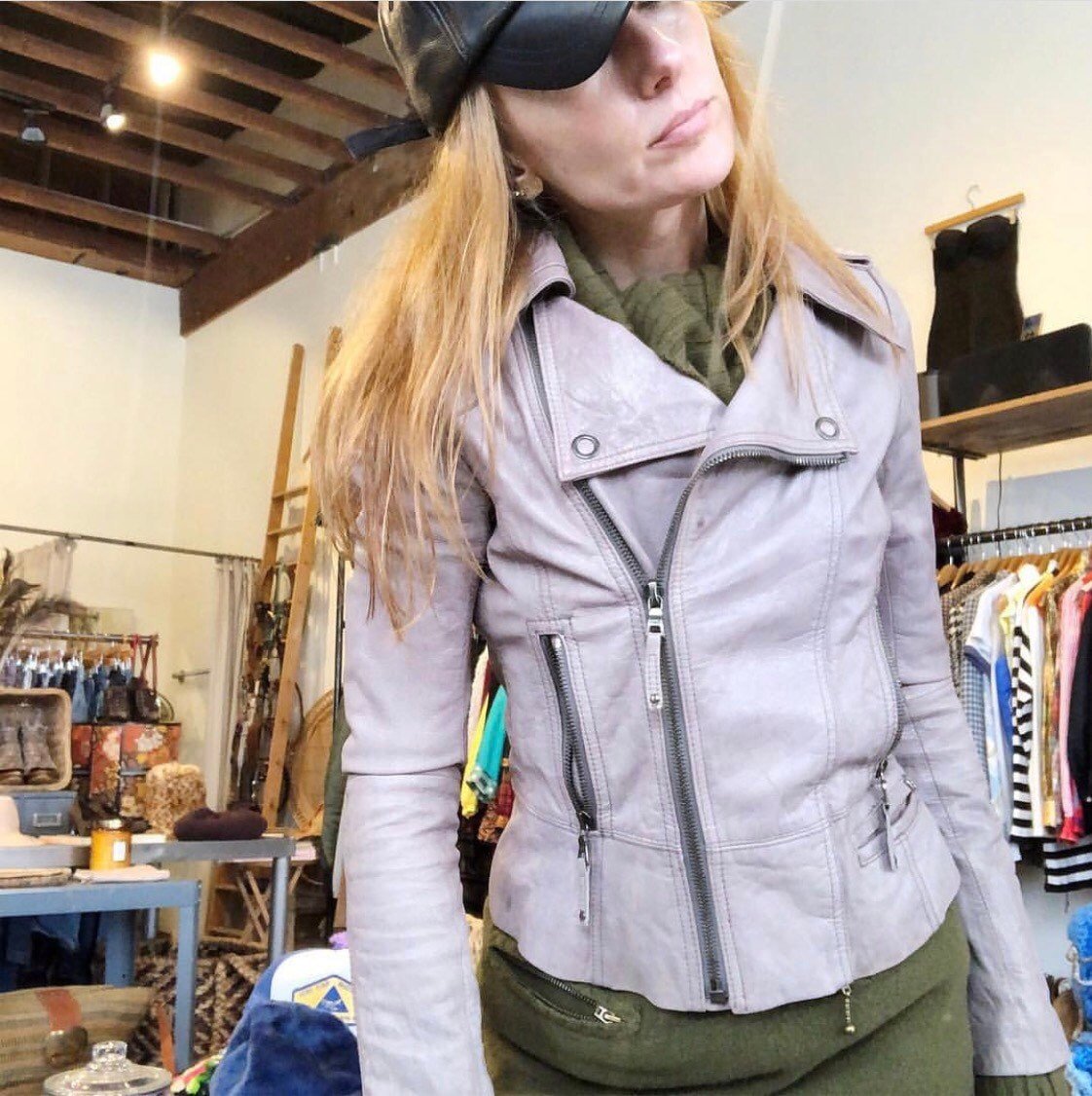 vintage 90s light grey leather motorcycle slim fit coat jacket lined size xsmall