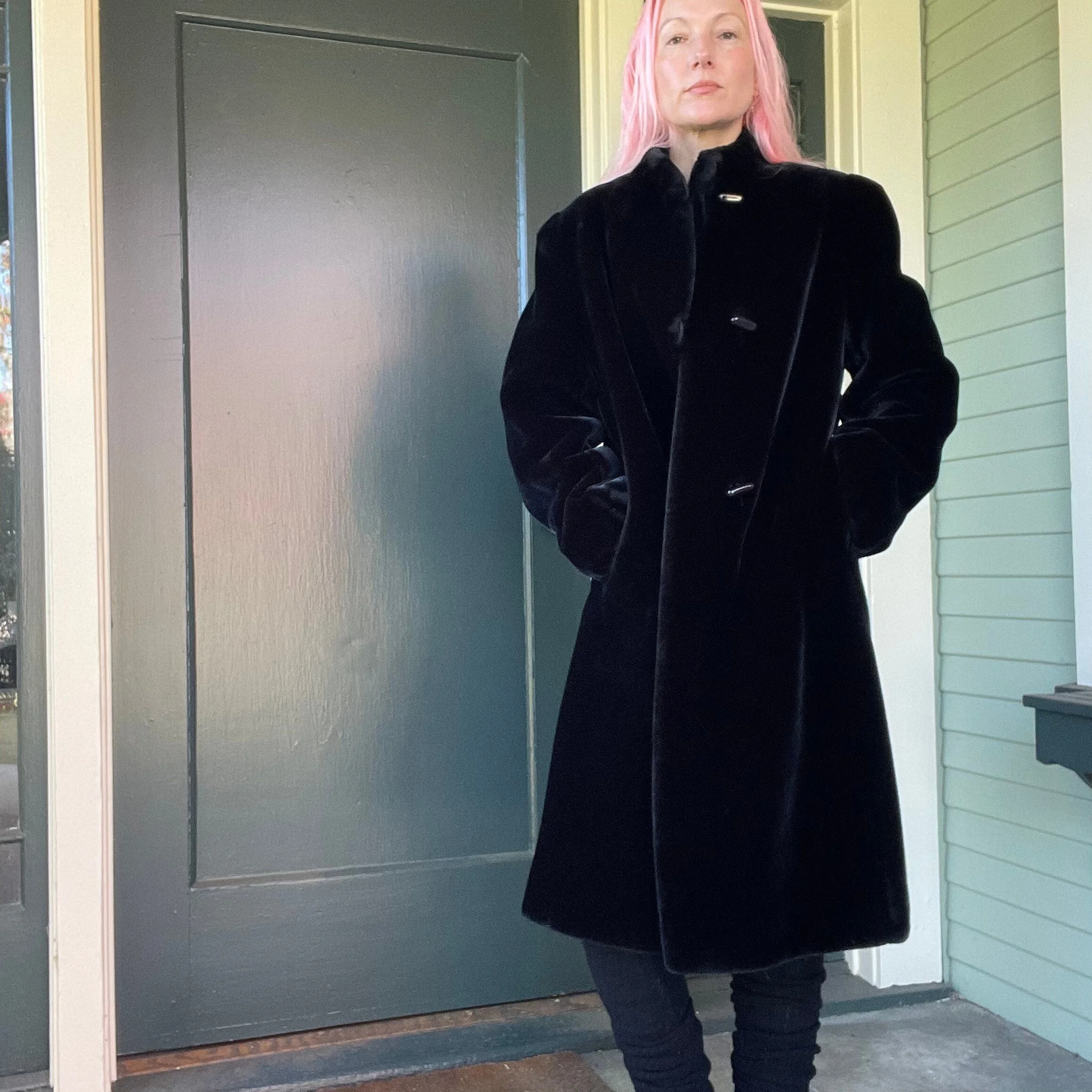 vintage 70s black maxi midi plush faux fur vegan deep pile borgazia winter  coat size small medium — Top Knot