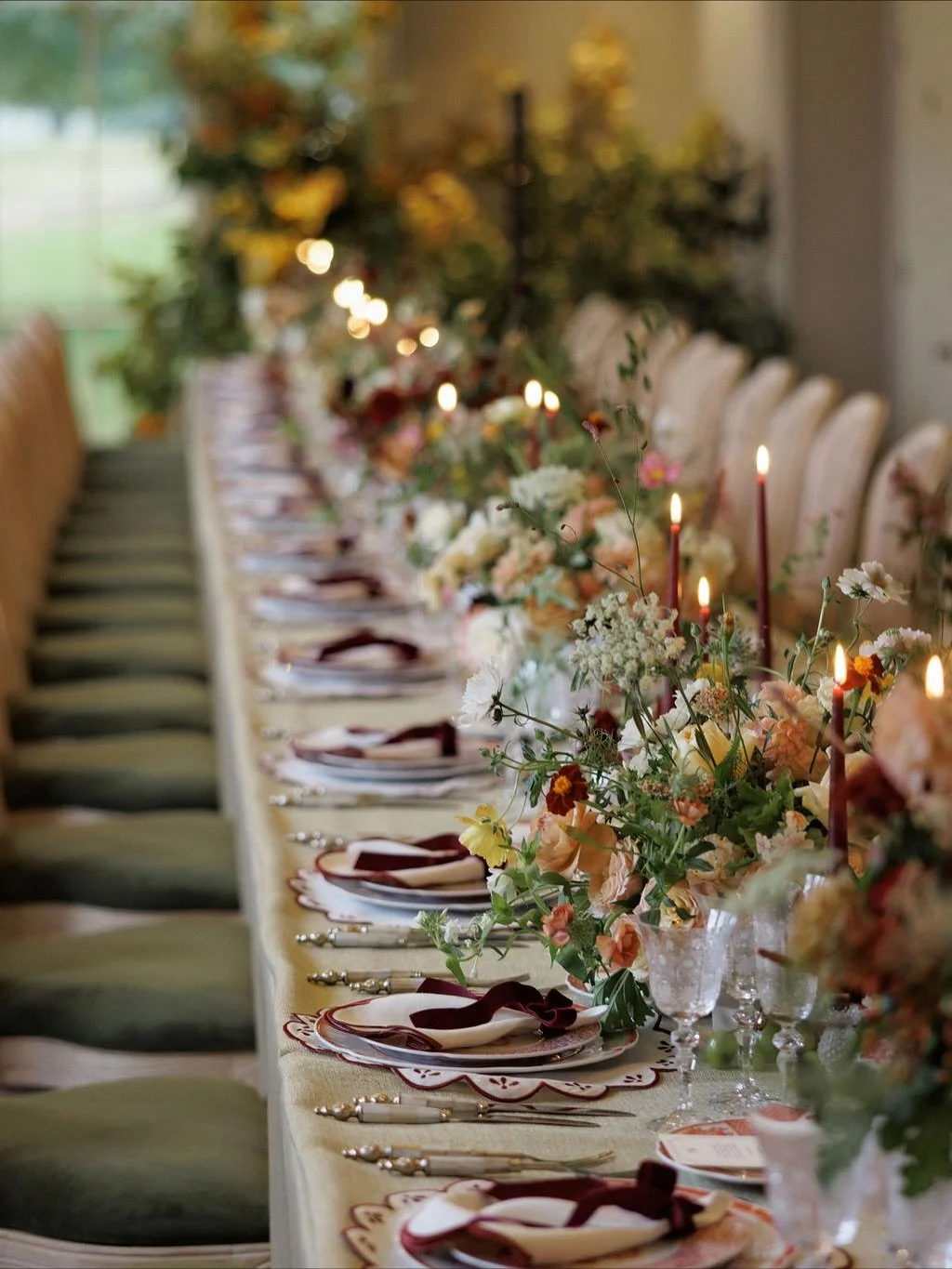 Happy anniversary to A &amp; M. For their florals we layered autumnal texture upon autumnal texture using the very best of the October&rsquo;s seasonal blooms. Popping rose hips, atmospheric grasses combined with our signature ruffled blooms and wigg