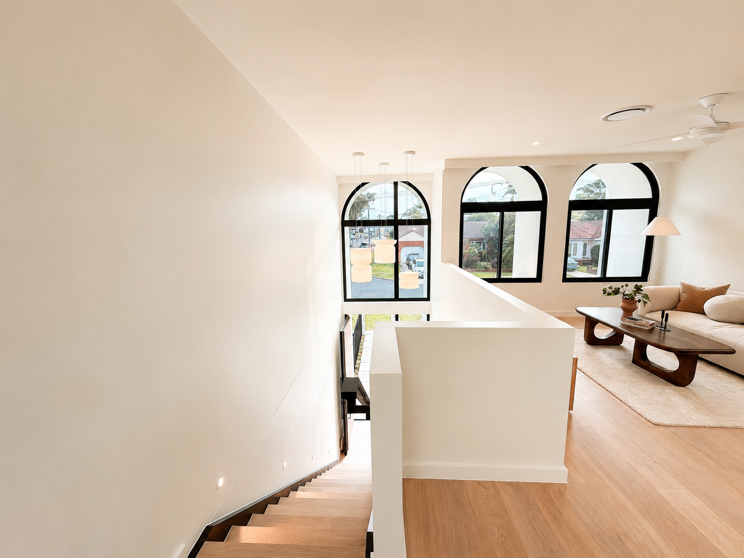 kirrawee duplex upper living area arched windows overlook