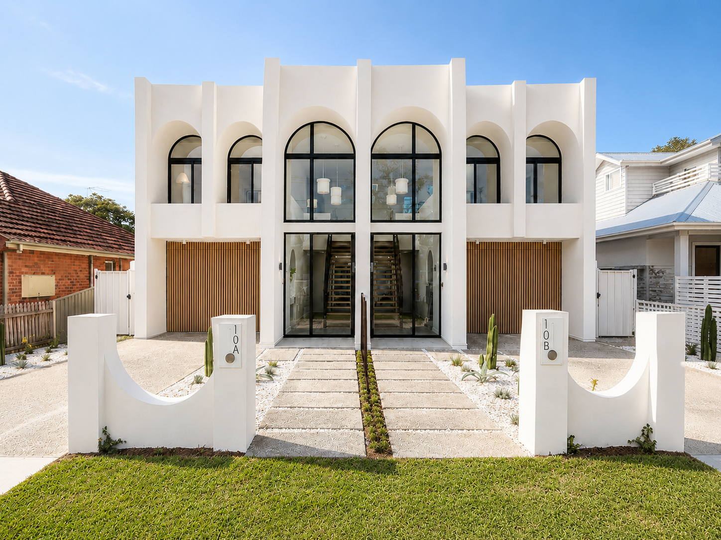 Front facade of the Haymet Street Duplex in Kirrawee, NSW, built by Caton Constructions.