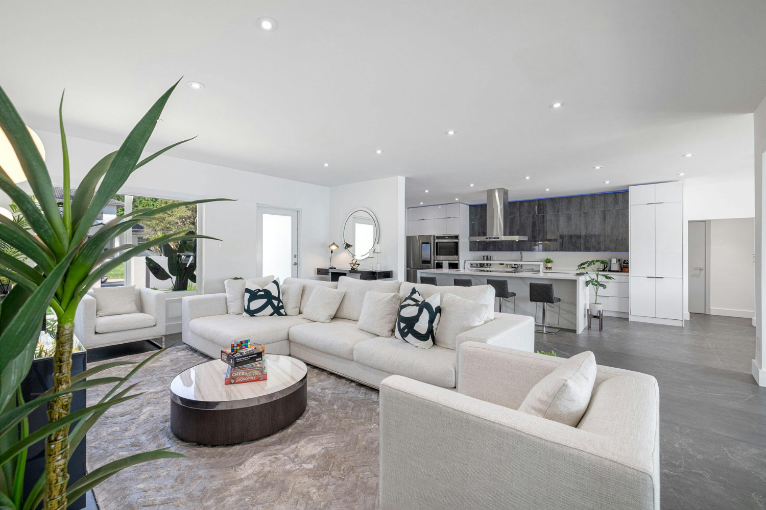 High quality finished living space in a custom home showing modern design and interior detailing