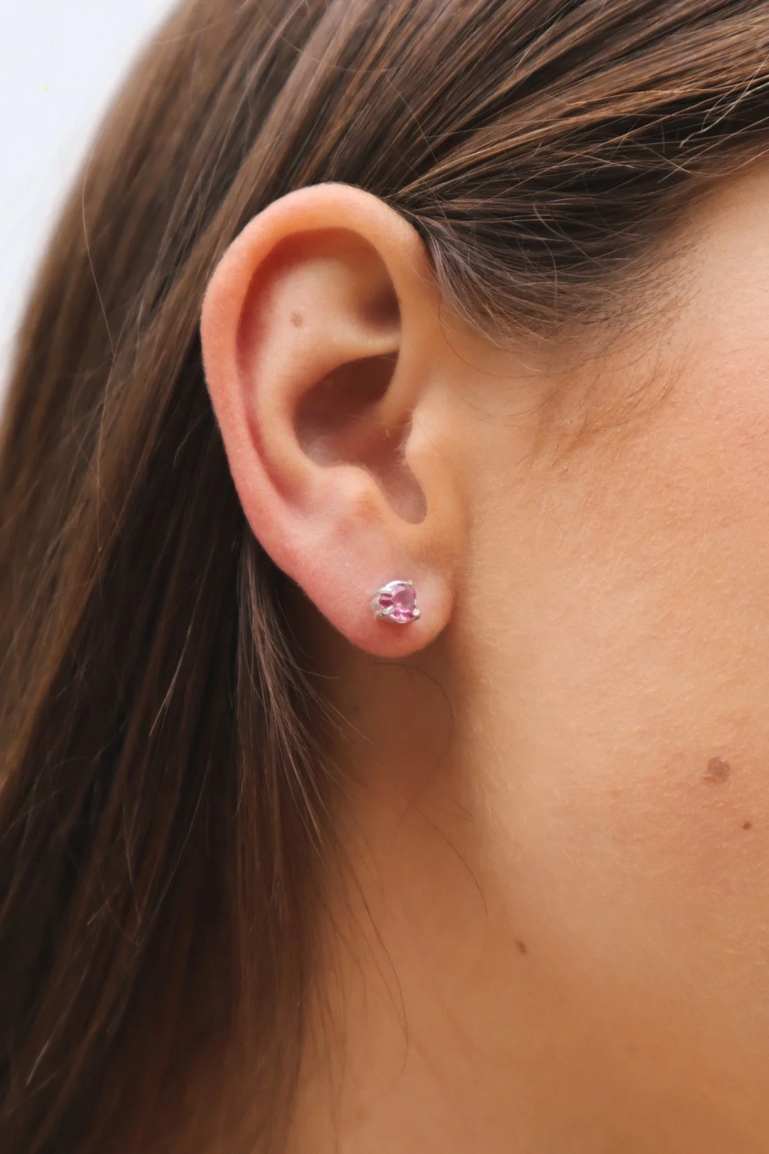 Heart Shaped Tourmaline Pink Stud Earrings