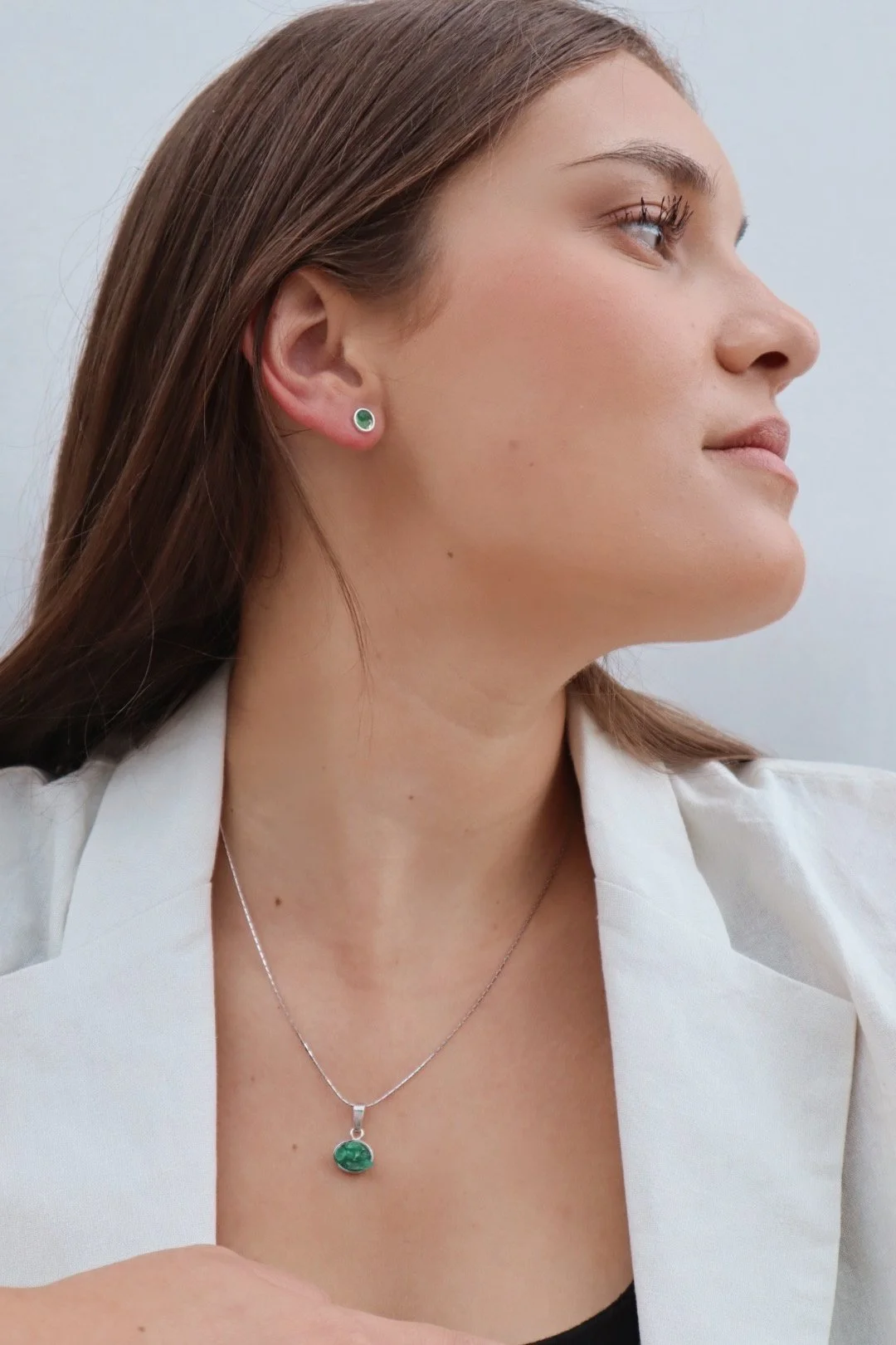 Emerald Chunk Silver stud earrings