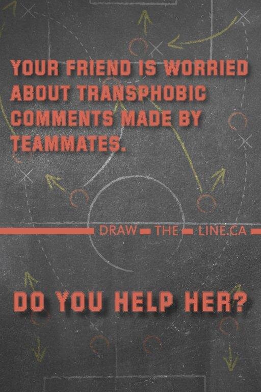  Your friend is worried about transphobic comments made by teammates. Do you help her? 