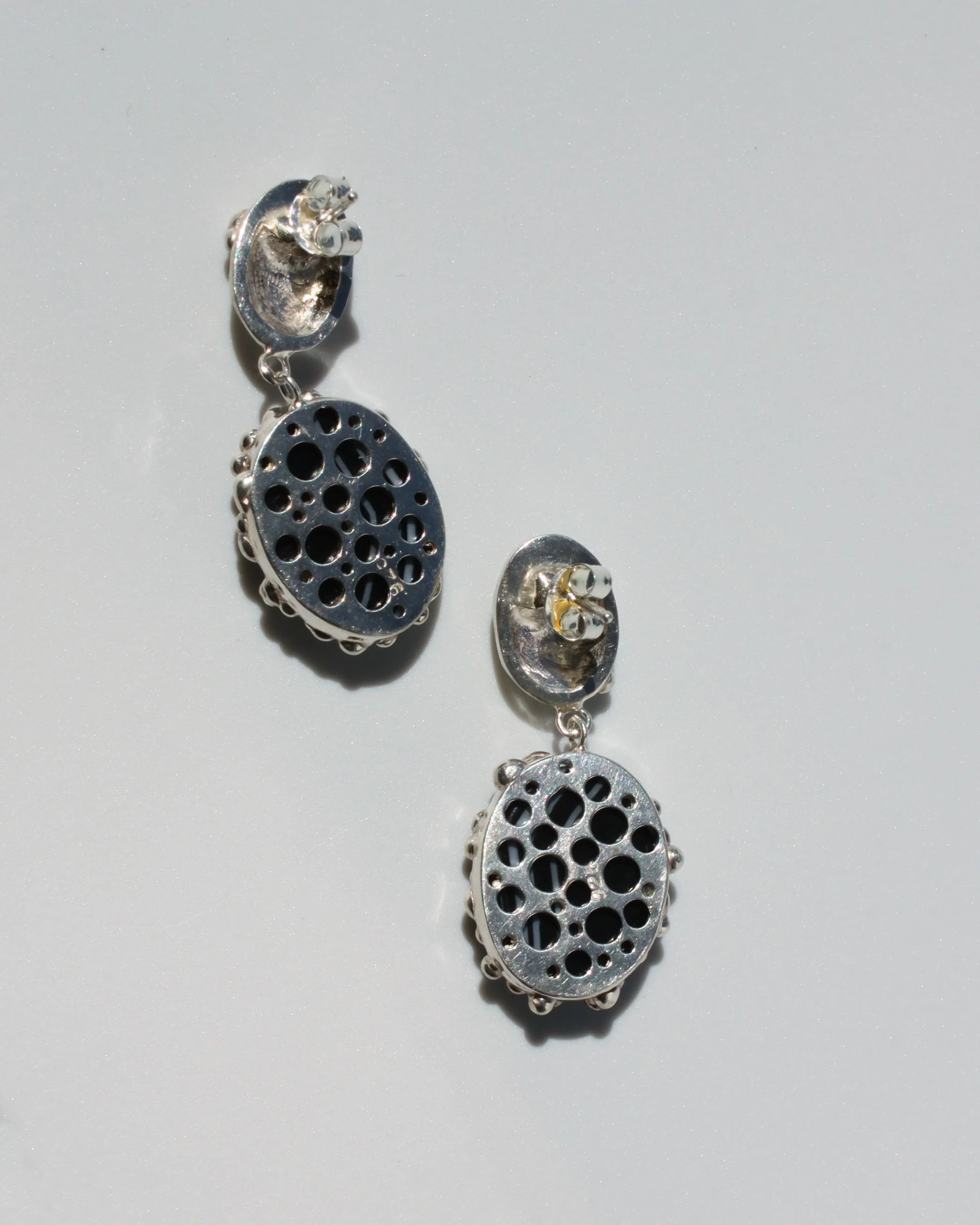 Blobby Black Onyx Drop Earrings on white - back shot - HoH - .jpg