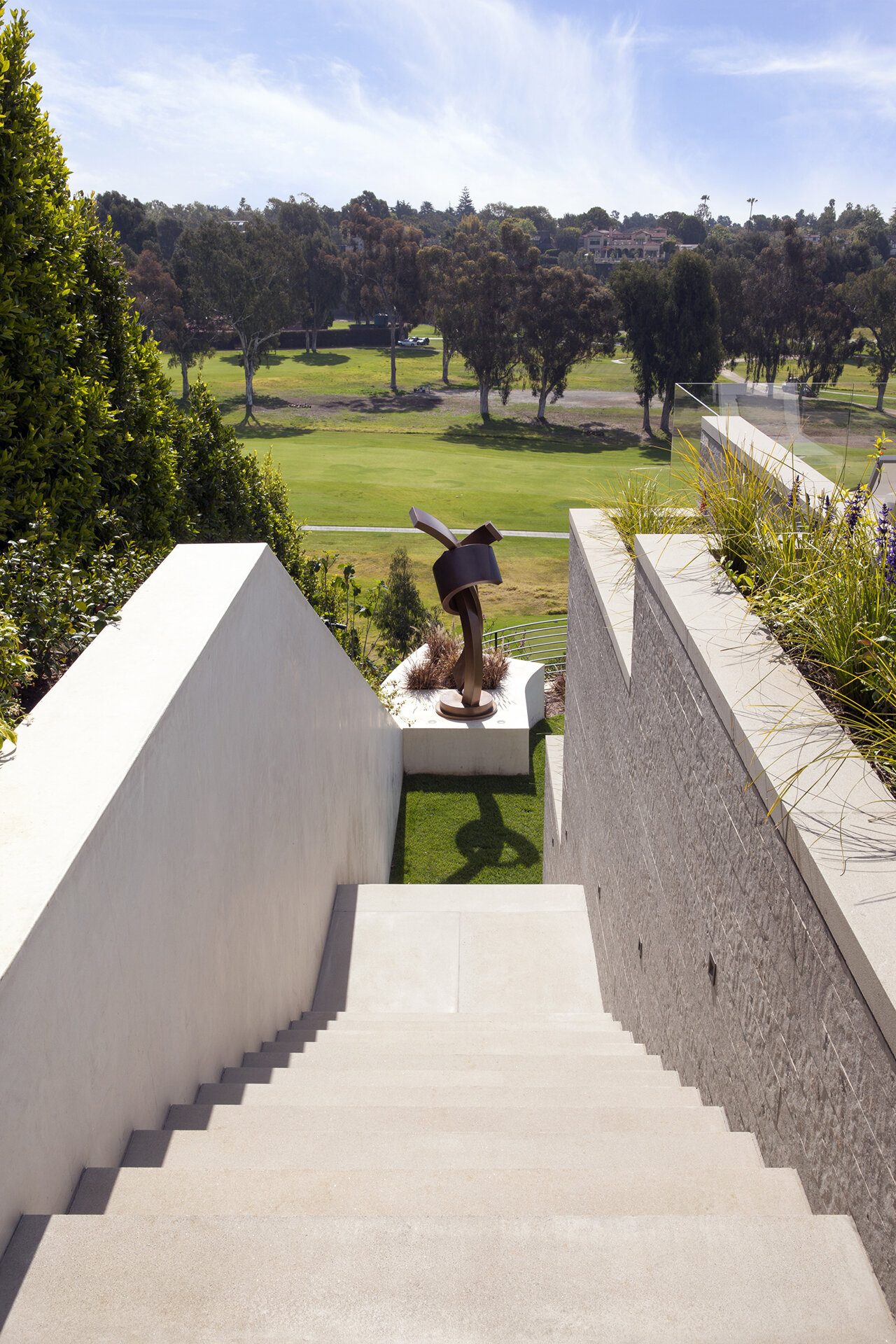  Luxury contemporary modern highest quality builder and general contractor custom home in the Pacific Palisades neighborhood of Los Angeles featuring architectural residence with sculptural art collection on golf course property.  