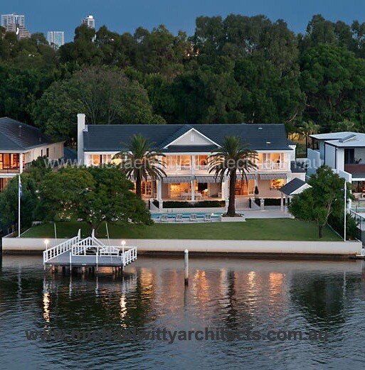 One of our riverfront family homes encapsulating refined sophisticated elegance looking west across the water to Tamborine Mountain in the background #architects #australianarchitecture #homes #houses #luxury #goldcoast #waterfront #sustainable #luxu