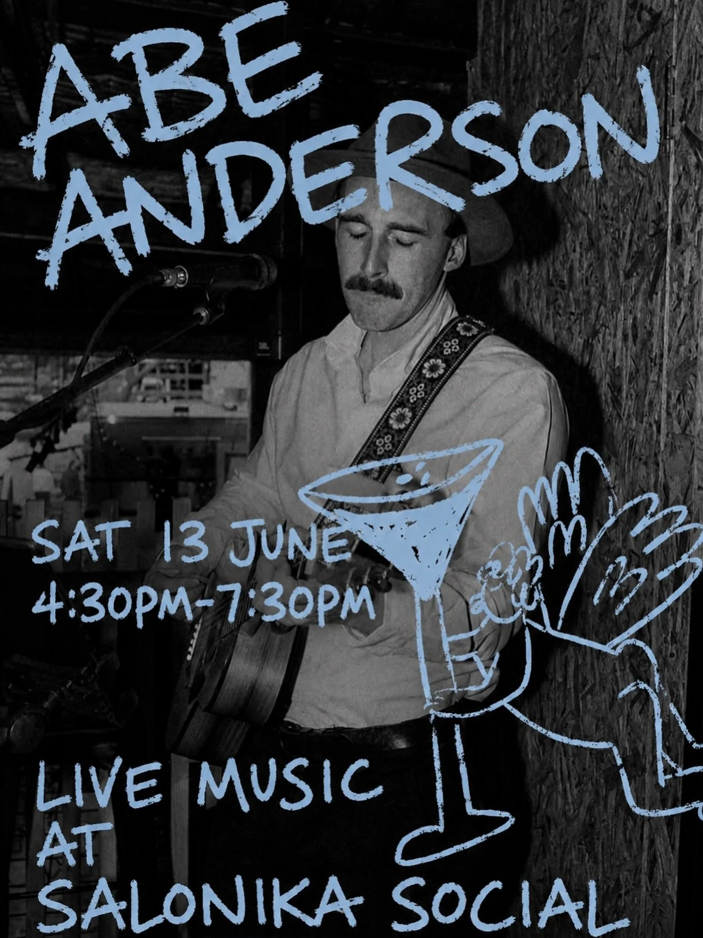 @abeandersonmusic live this weekend at Salonika Social. Winter start time of 4:30pm, which overlaps with Happy Hour!