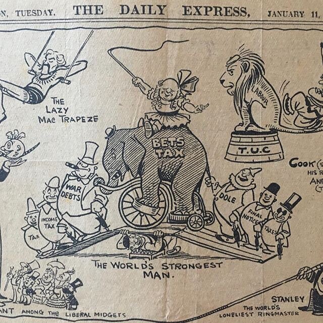 1927 satirical cartoon featuring the famous Circus elephant Baby June- they could not have foreseen how far the echos would be heard for the next century, right up to the proxy war in Syria today. 
Swipe for a poster of Baby June appearing in Catford