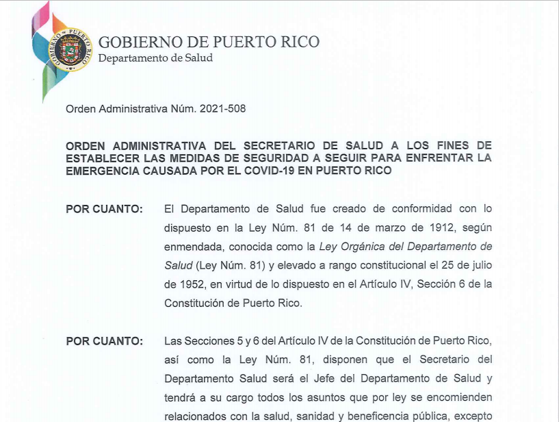 ORDEN ADMINISTRATIVA  PARA ENFRENTAR LA EMERGENCIA CAUSADA POR EL COVID-19