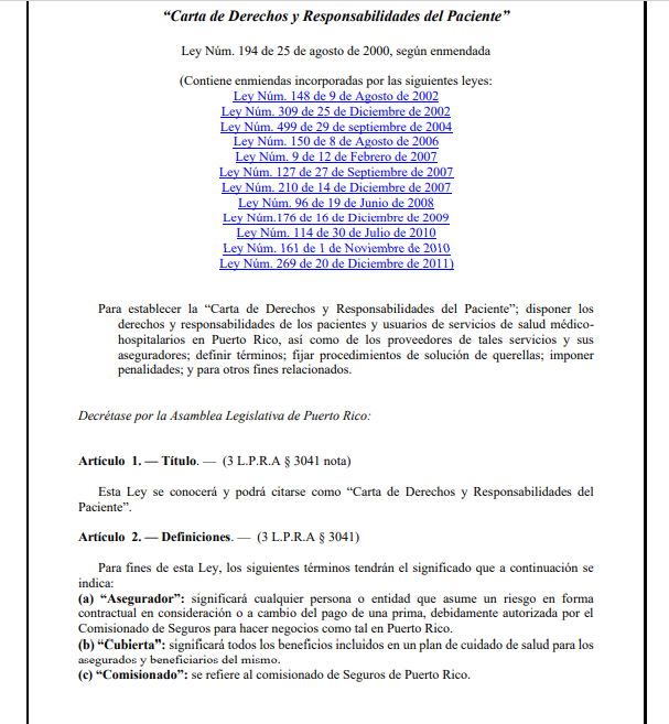 Carta de Derechos y Responsabilidades del Paciente