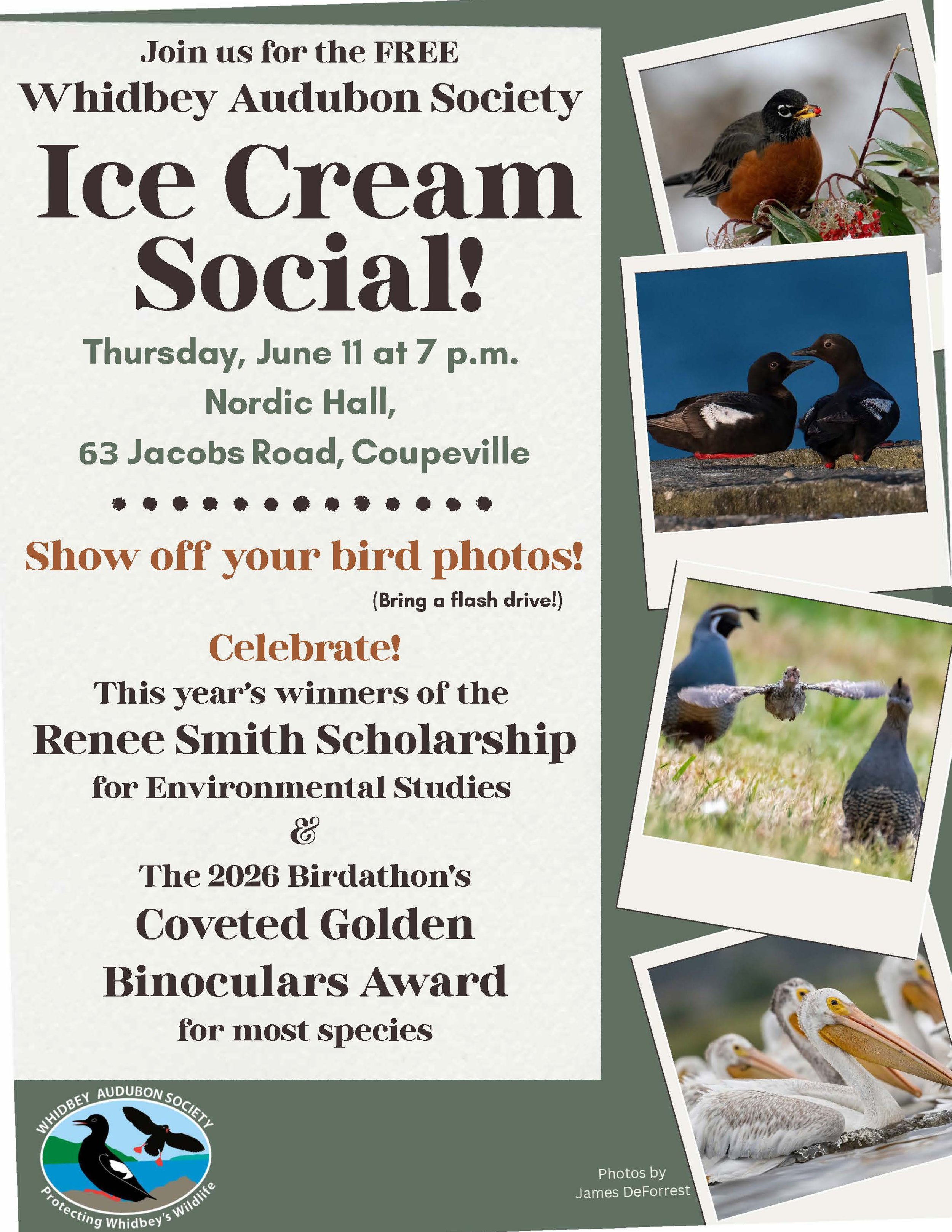 Ice Cream Social, member photos, Scholarship winners and Birdathon Golden Trophy Award.
