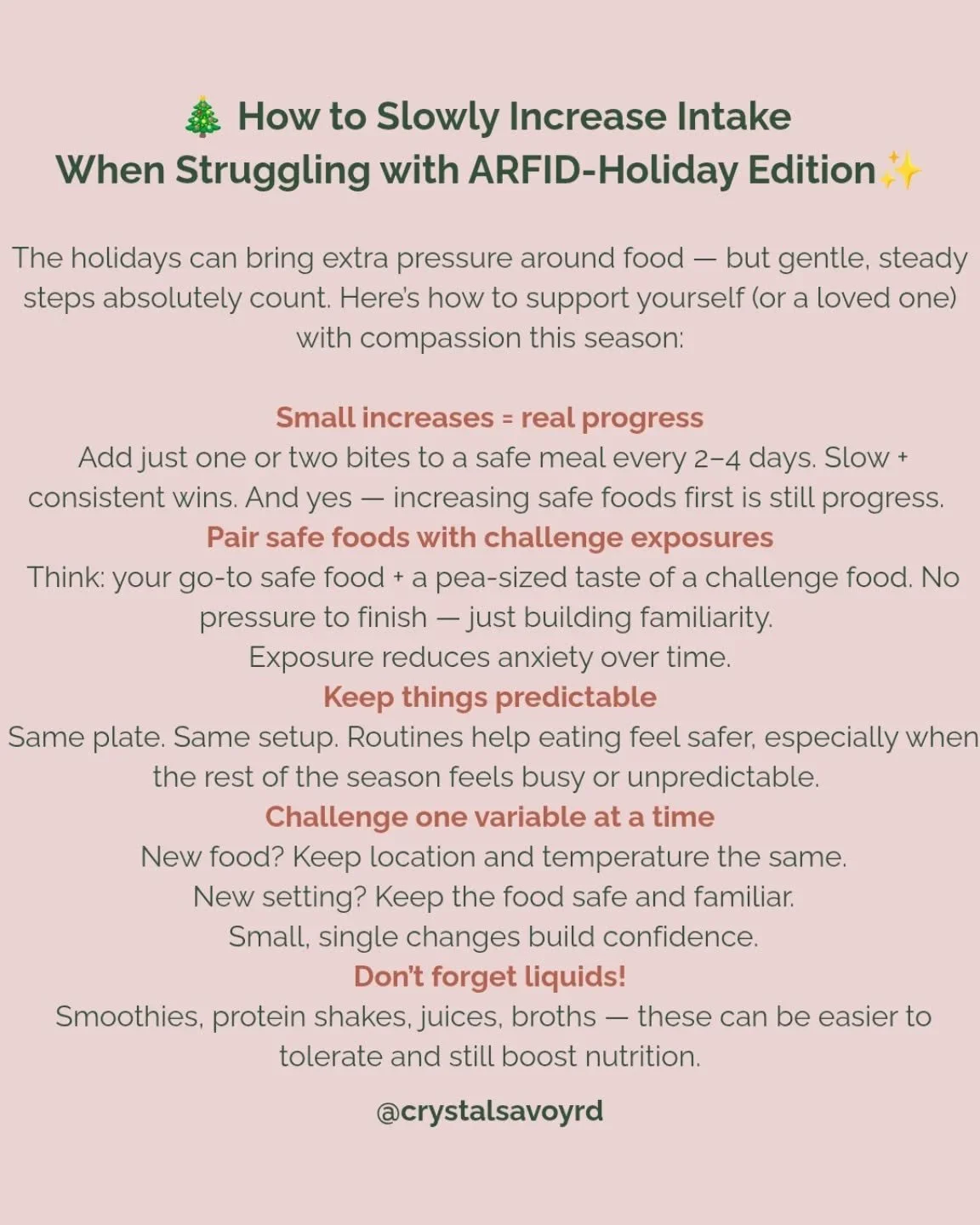 ✨&nbsp;Gentle reminder: holiday meals don&rsquo;t have to look a certain way. Choose the pace that feels safe, kind, and doable for you.&nbsp;🎁

-If you'd like 1:1 support, our ARFID dietitian Alejandra would love to help.&nbsp; She is licensed in M