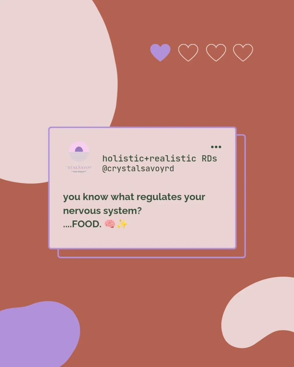 One of the most powerful ways to support your nervous system?
Eating. 🧠✨

When meals are skipped, carbs are cut, or intake is unpredictable, your body reads that as stress leading to symptoms like anxiety, poor sleep, changes in mood, feeling 'wired