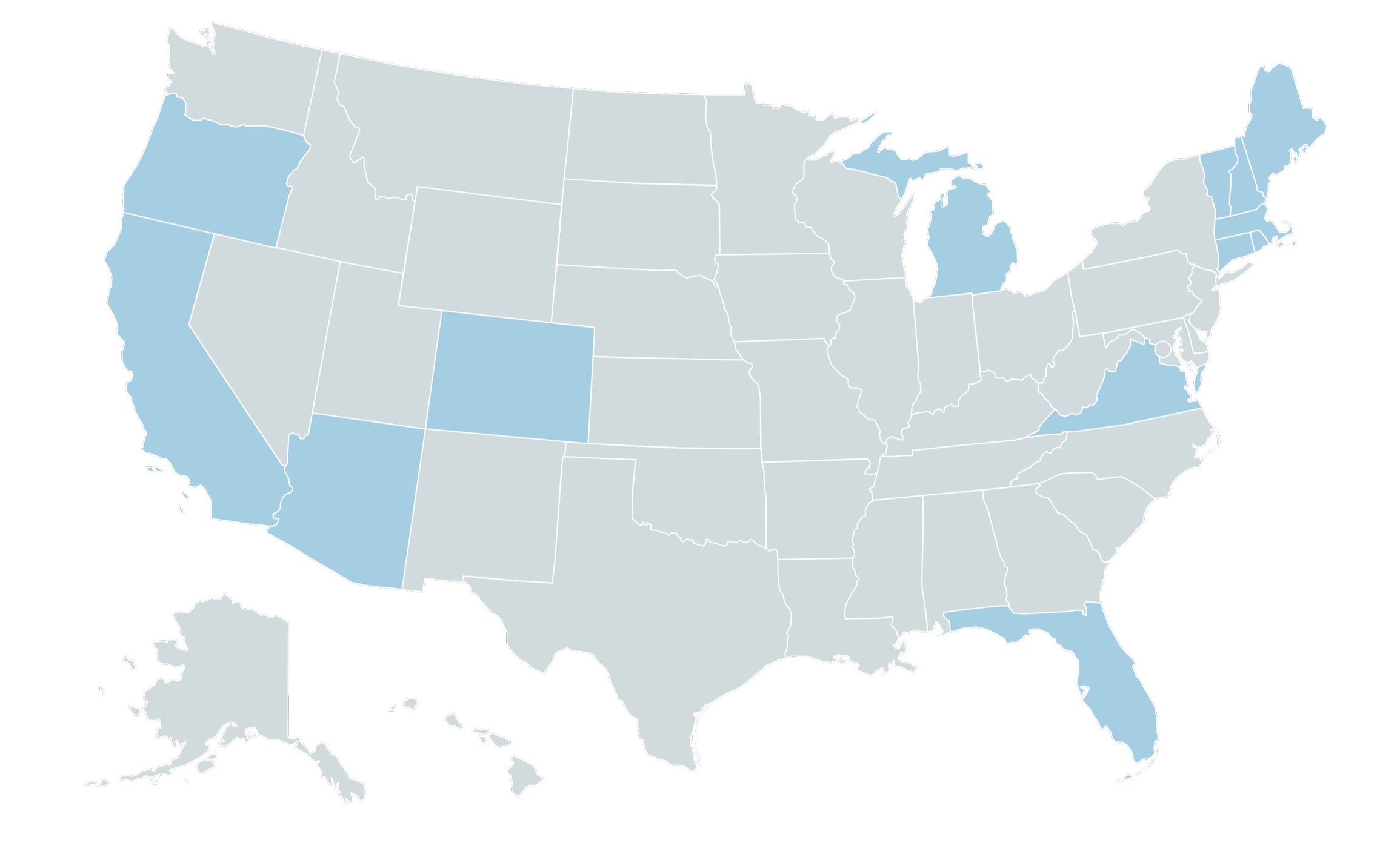 Map of states that Crystal Savoy RD Nutrition Counseling can see, including MA, RI, NH, CT, VT, ME, and more