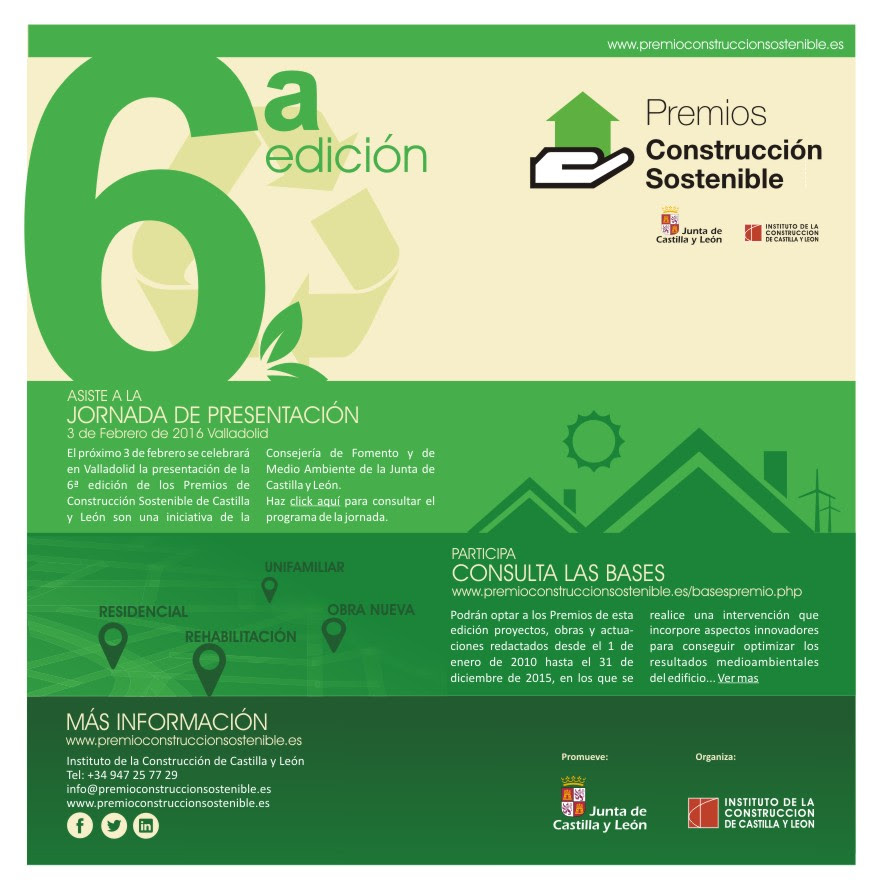 3 de febrero Jornada de convocatoria de la 6ª Edición de los Premios de Construcción Sostenible