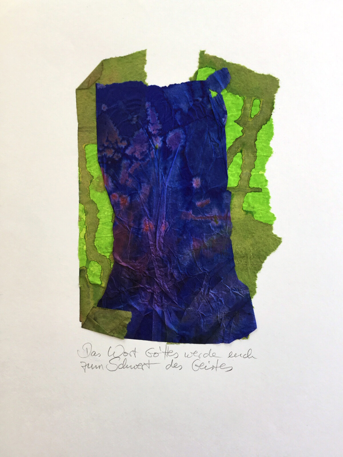 Schwert des Geistes, Collage mit gefäbten Papieren 30 x 40 cm, Preis 150,-