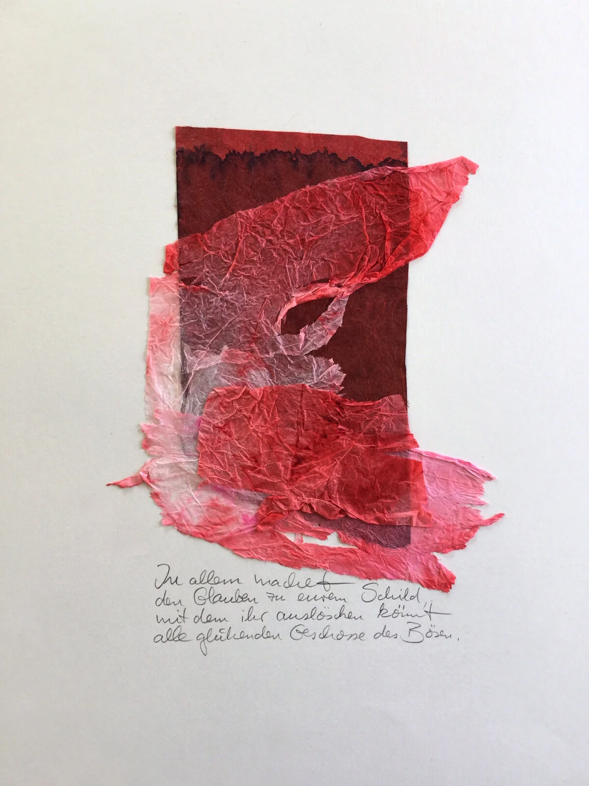 Löschet aus, Collage mit gefäbten Papieren 30 x 40 cm, Preis 150,-