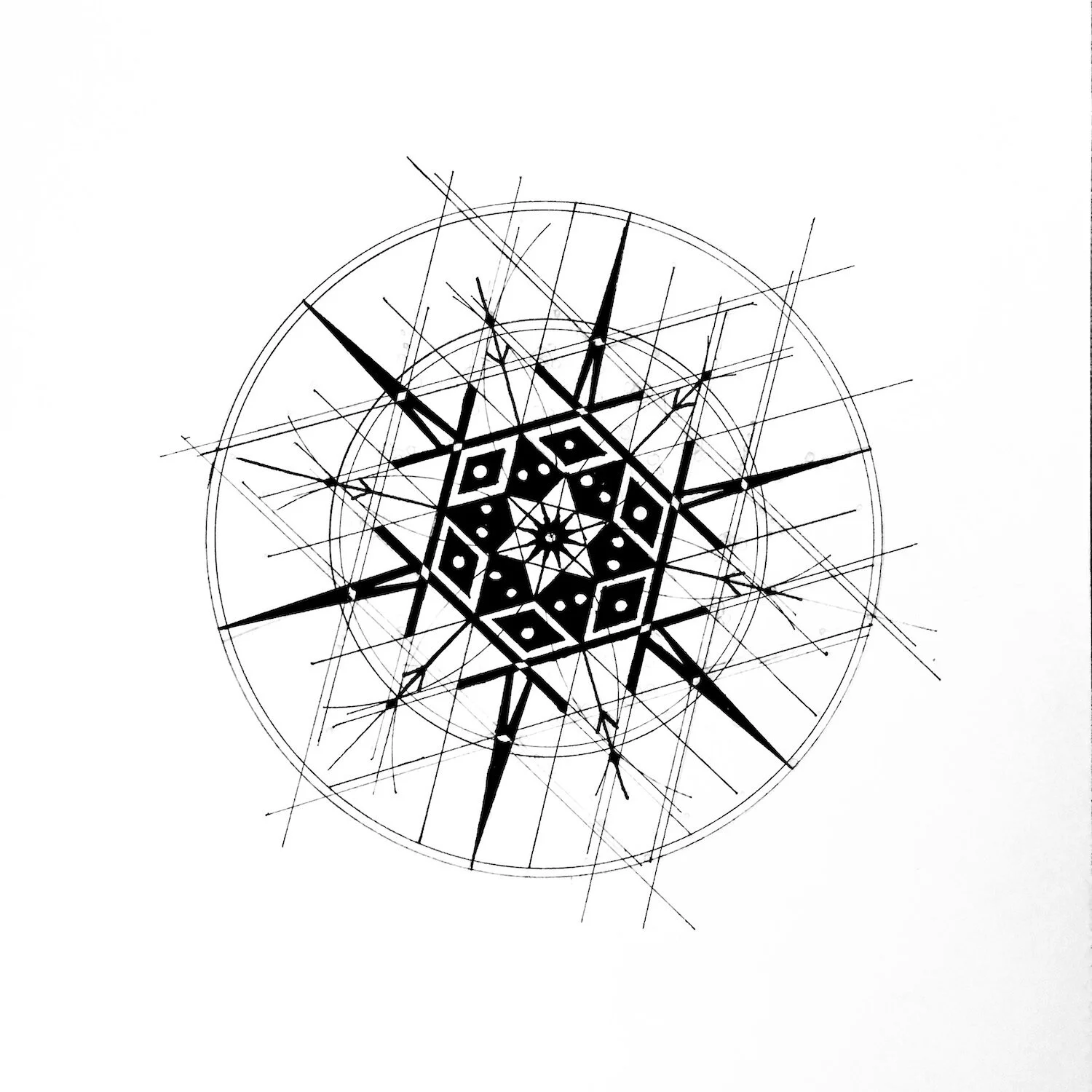 Snow Flake design logo by Aaron Enns A.C.M.G. ski guide and artist, sacred geometry art and backcountry guided ski snowboard