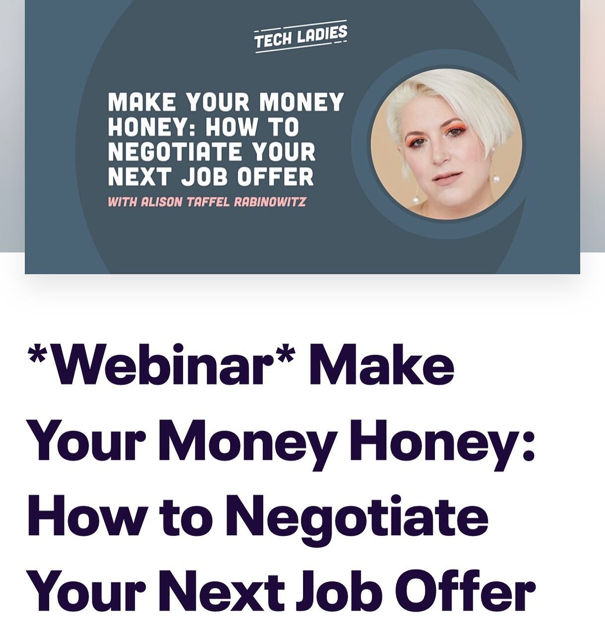Never negotiated your salary? Take my @tech.ladies class this Wednesday to learn actual scripts of what to say to increase your total compensation in your next role! DM for link! See you in class!