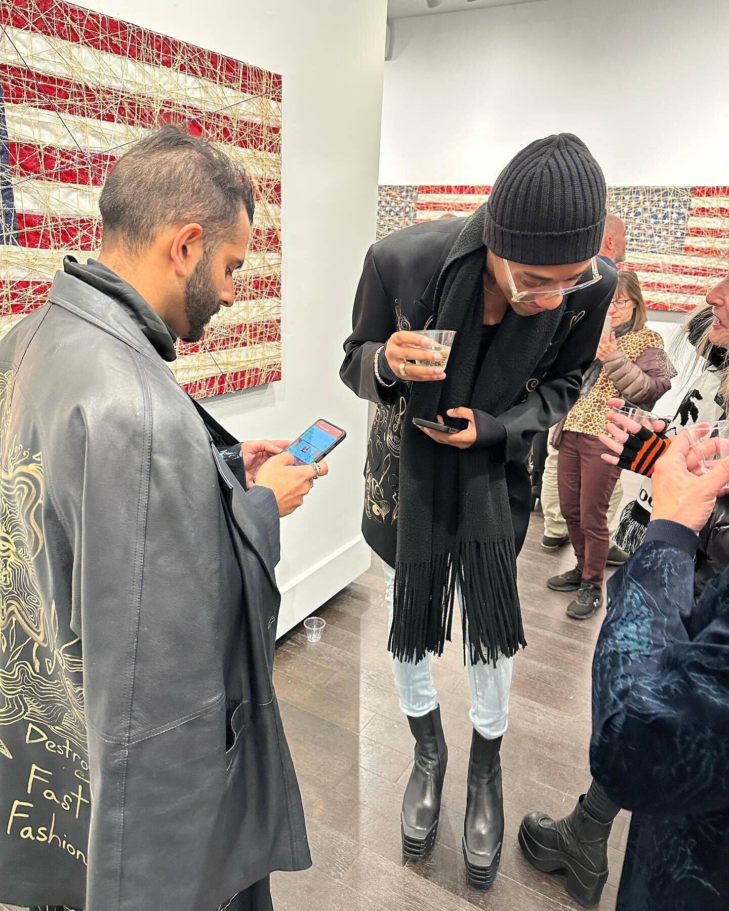 Two best friends #destroyfastfashion while attending the opening night of &lsquo;Bernie Taupin: Ragged Glory&rsquo; at Chase Contemporary. 

Bernie was inducted into the Rock &lsquo;n&rsquo; Roll Hall of Fame the next day 🎸

#bernietaupin #raggedglo