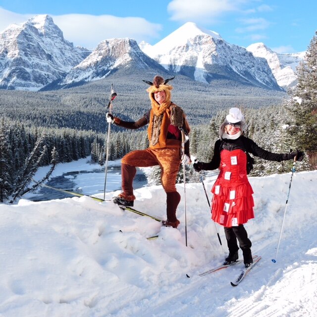  Queen of Hearts with her skiing minotaur friend, Jessica Stichelbout. Check out the Yoho Virtual Challenge Feb10-24. Email Jstichelbout@gmail.com for details. 