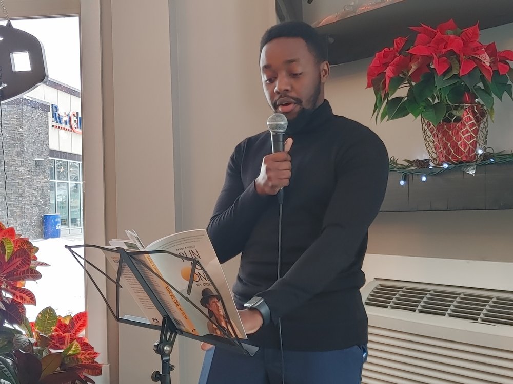  Abel Nyamori, reading from Errol Ranville’s book   Run as One   as Ranville was unwell and couldn’t make it.  