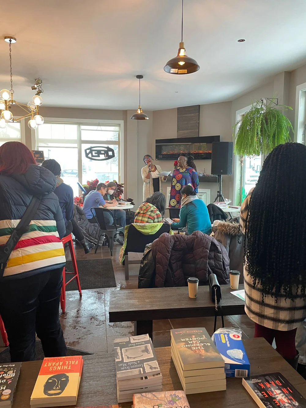   From left to right:  Nadia and Rhonda Thompson our emcees. They sit on the  Black History Manitoba Committee .  