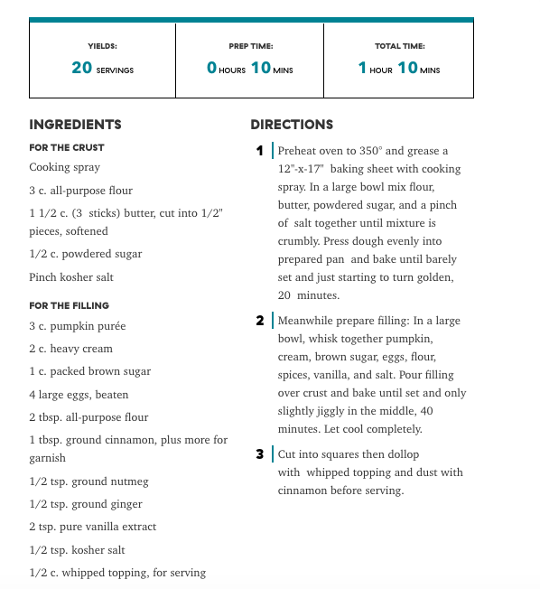 Pumpkin Squash Recipe