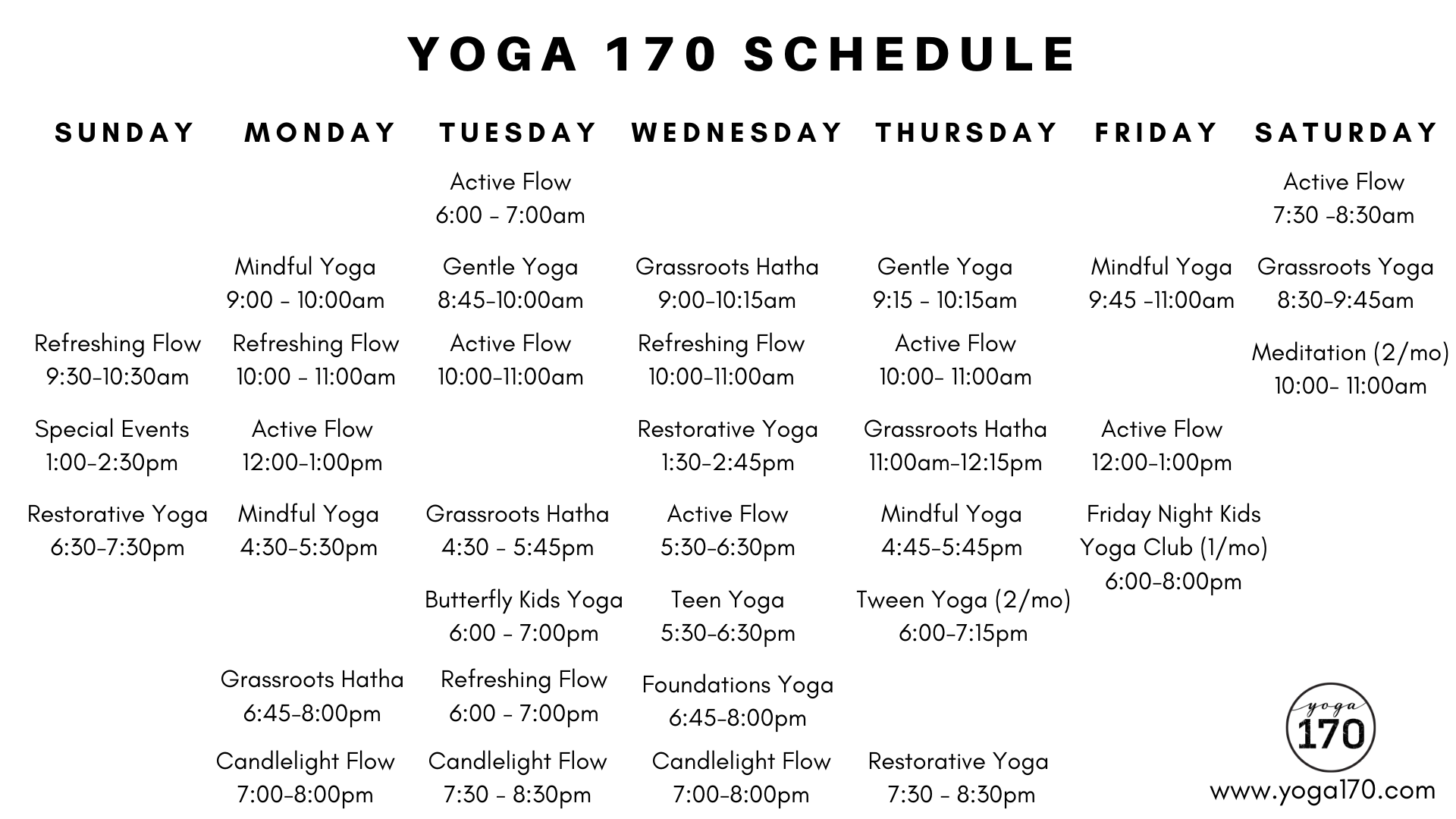 Our New Schedule A Sneak Peek Yoga 170