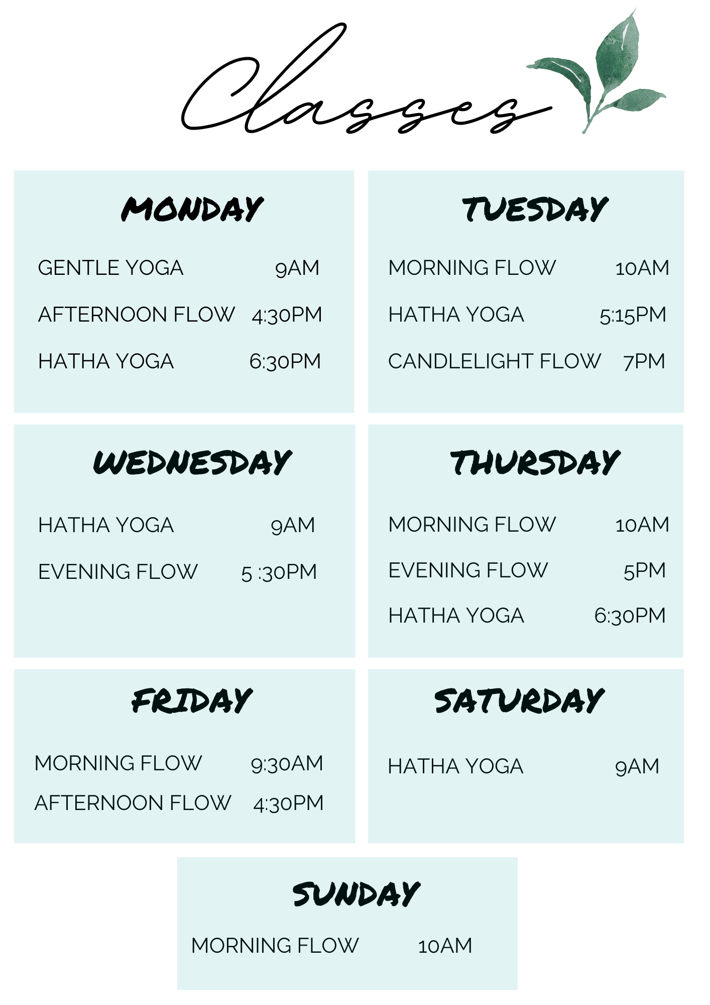 One student's story + weekly schedule — Yoga 170