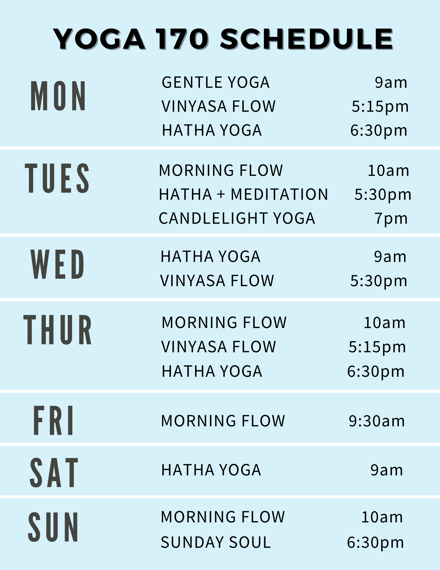 New week! Studio schedule + online classes. — Yoga 170