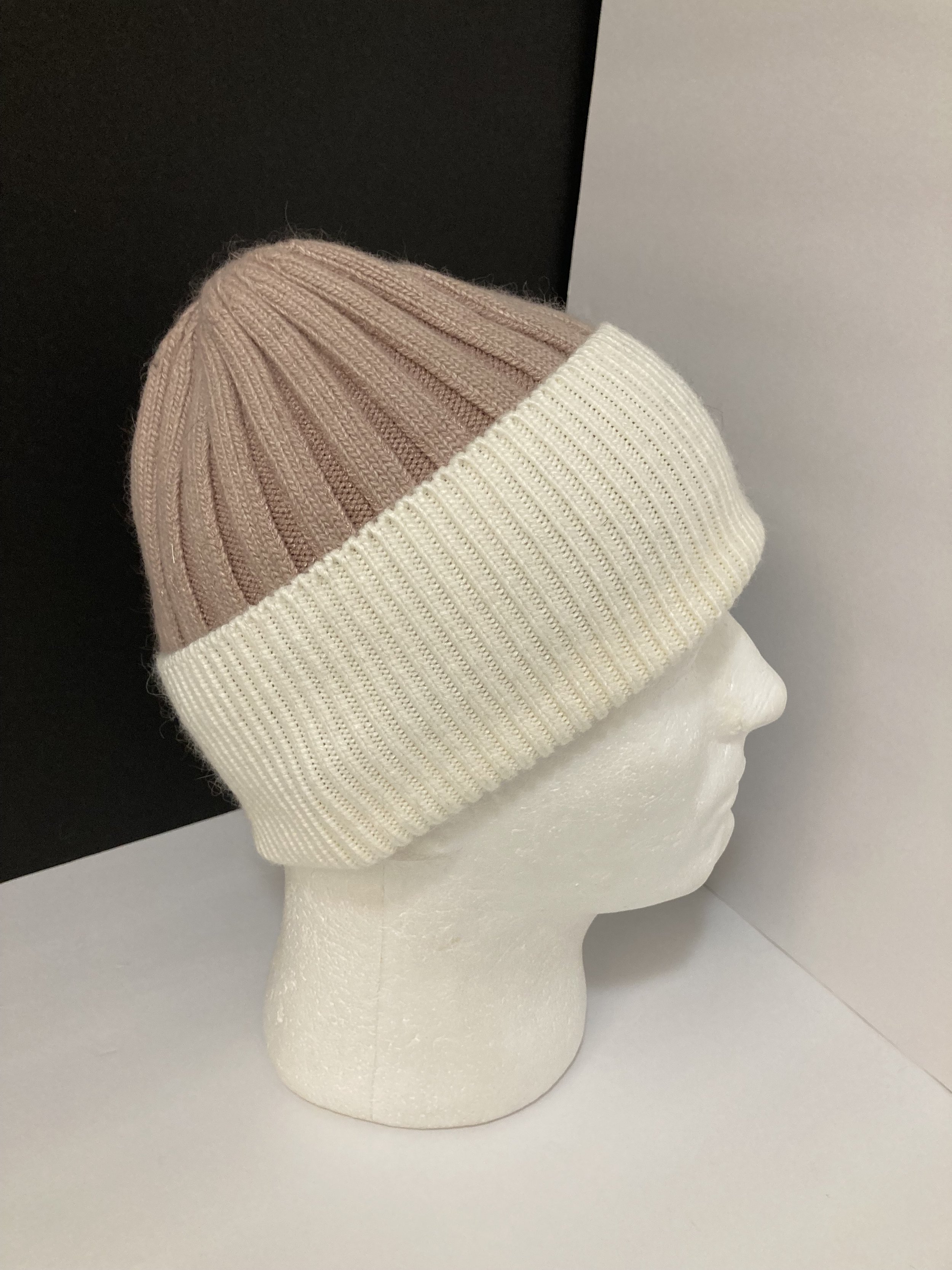 Angora  Mens Beanie, Fold-over Ribbed Hat