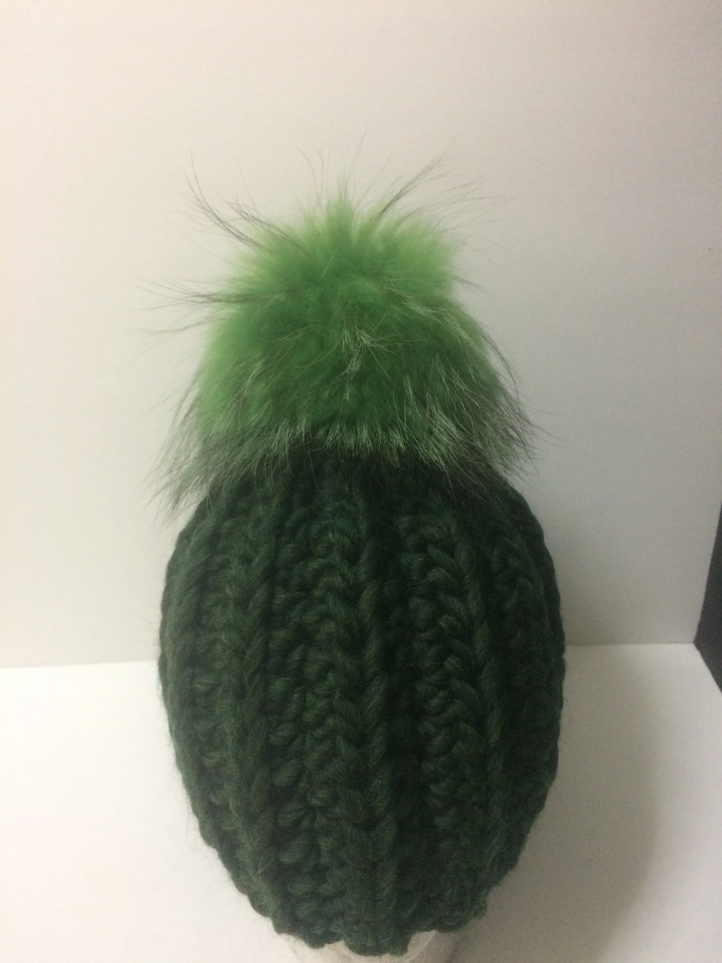 Chunky  Merino Hat, 100% Merino Wool with Removable Real Raccoon Fur Pompom