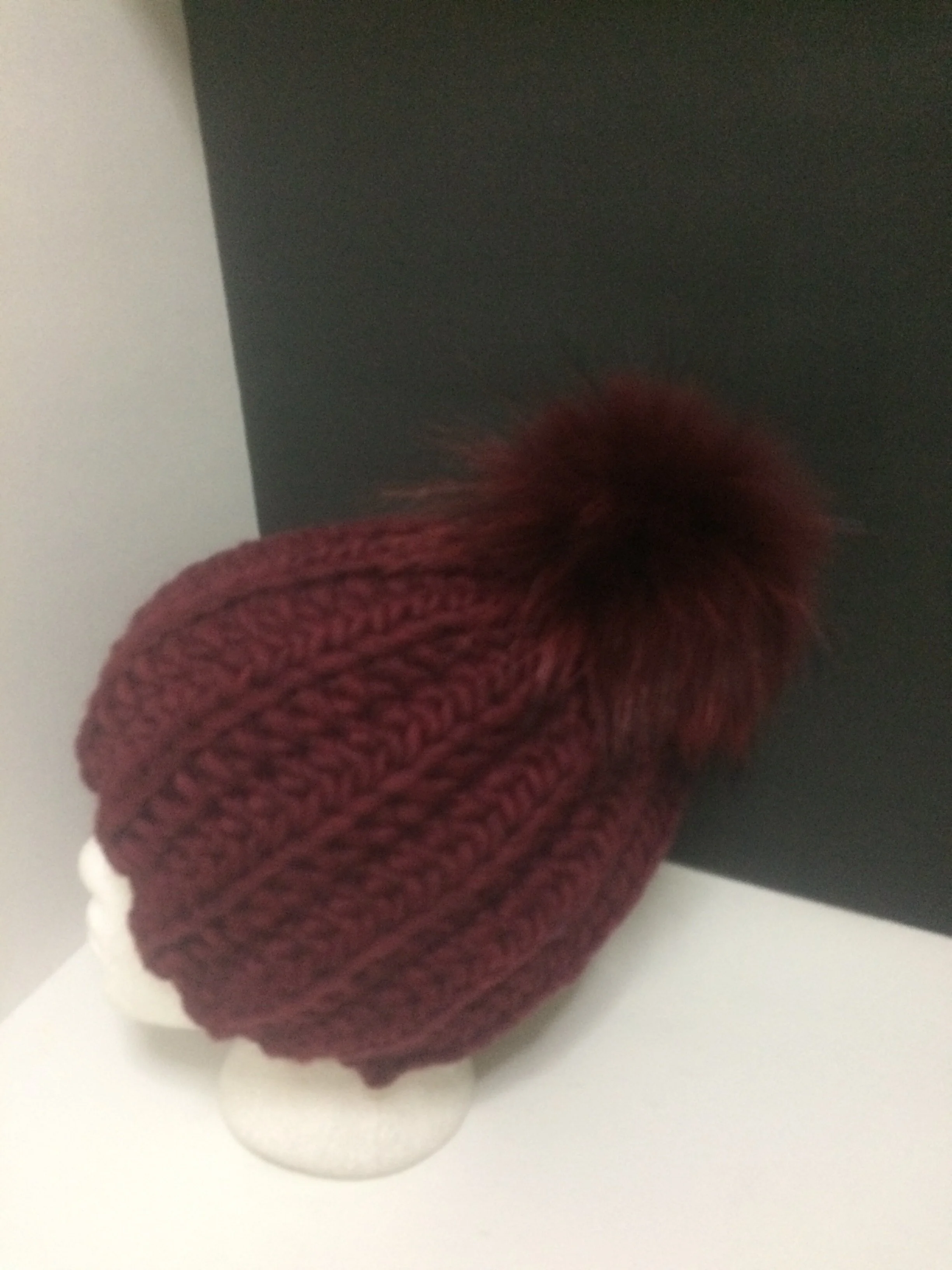 Chunky  Merino Hat, 100% Merino Wool with Removable Real Raccoon Fur Pompom