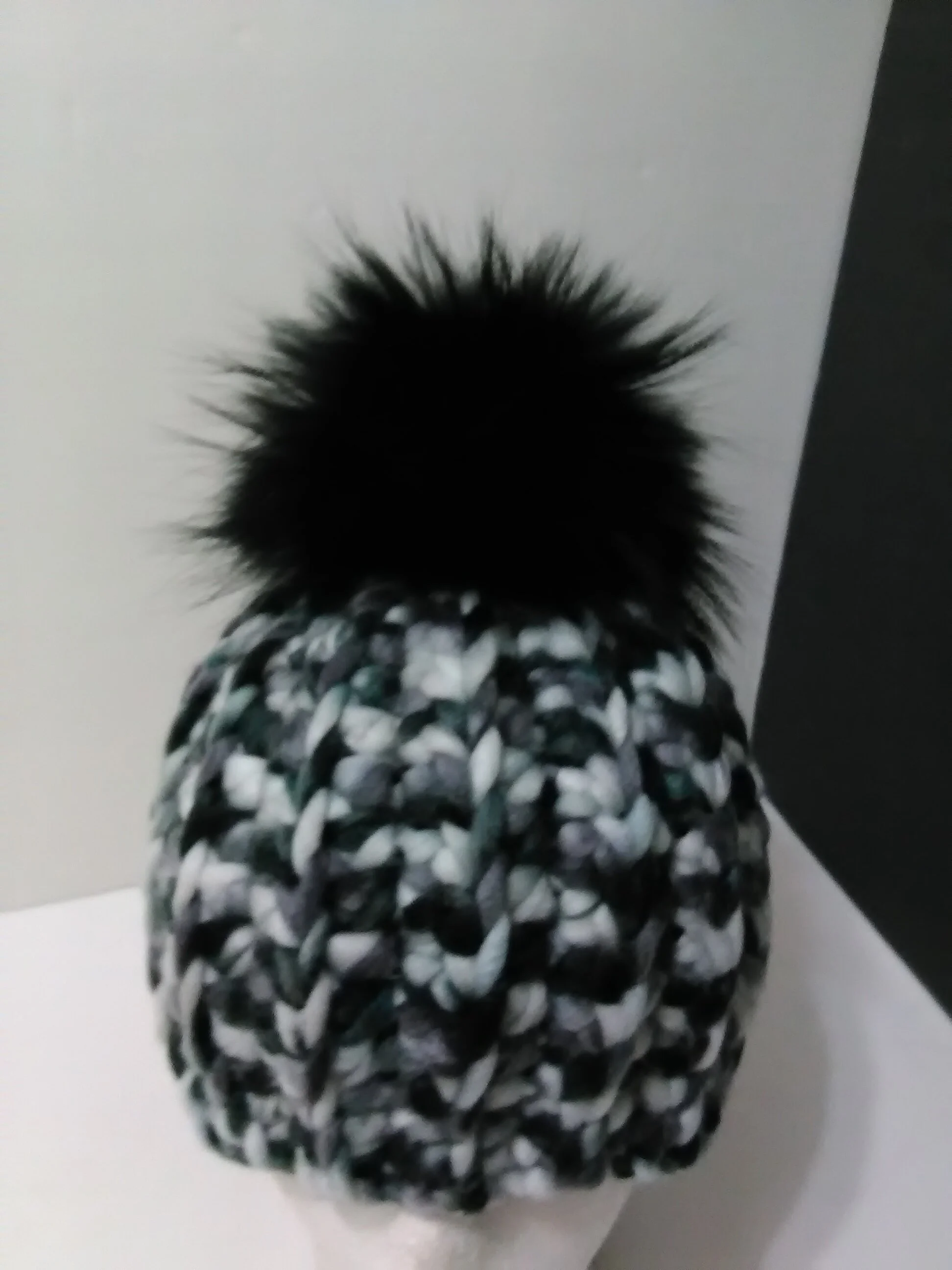 Chunky  Alpaca Hat, 100% Pure Alpaca Wool with Removable Real Raccoon Fur Pompom