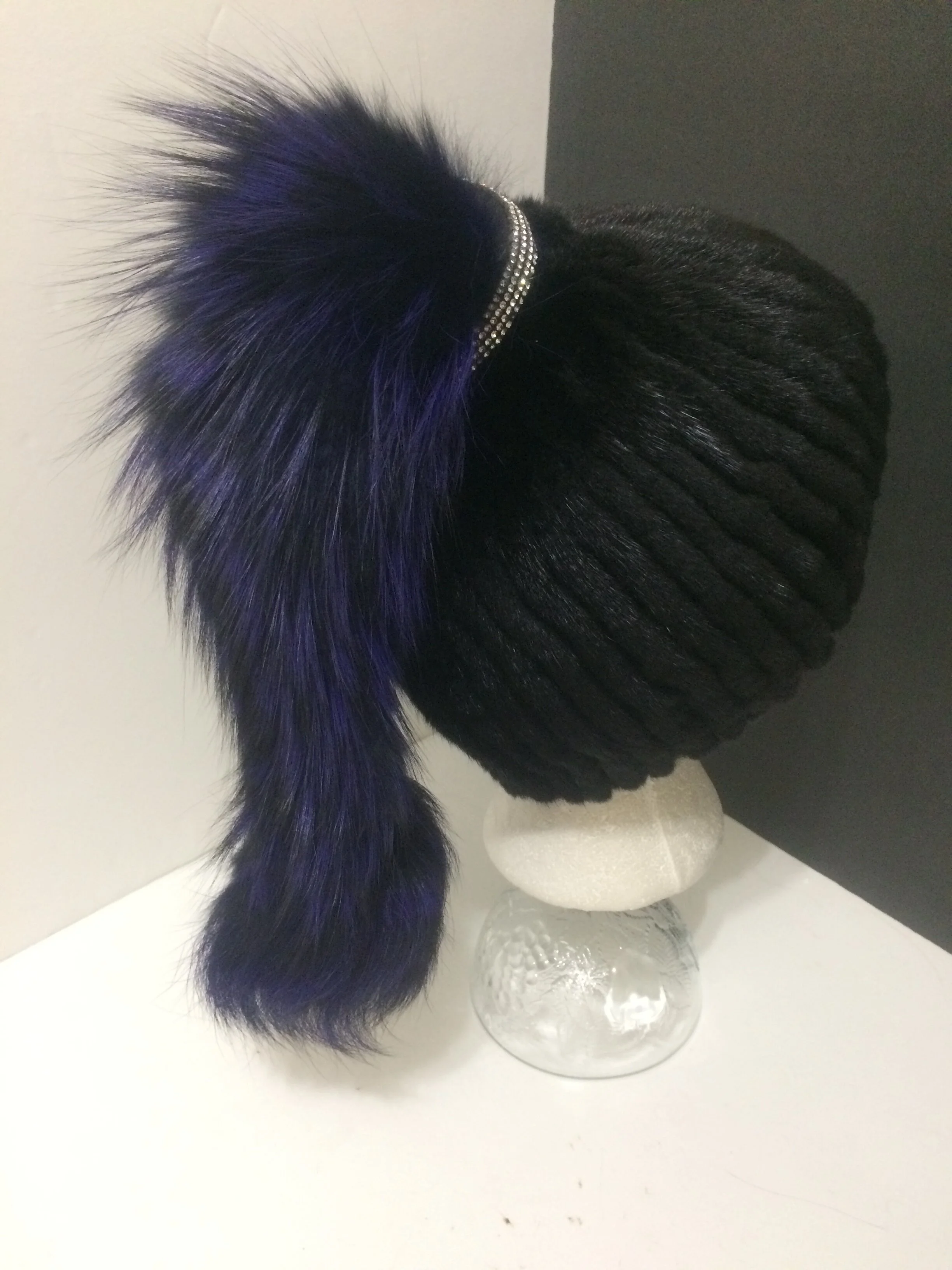 Mink Hat  with Color Real Raccoon Fur Tail  